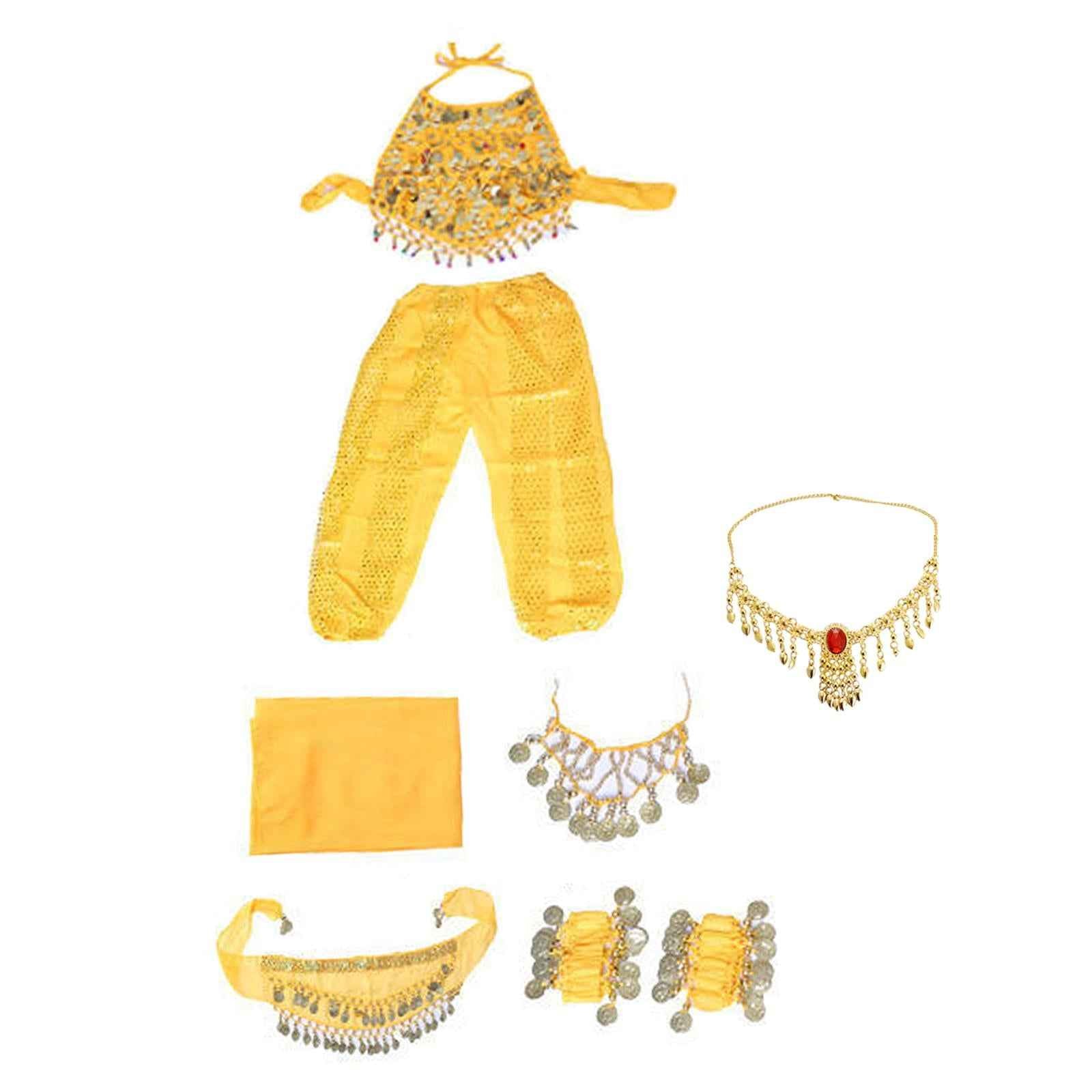 Kids Belly Dance Costumes Set Child Belly Dance Halter Top Pants Costume Set Yellow