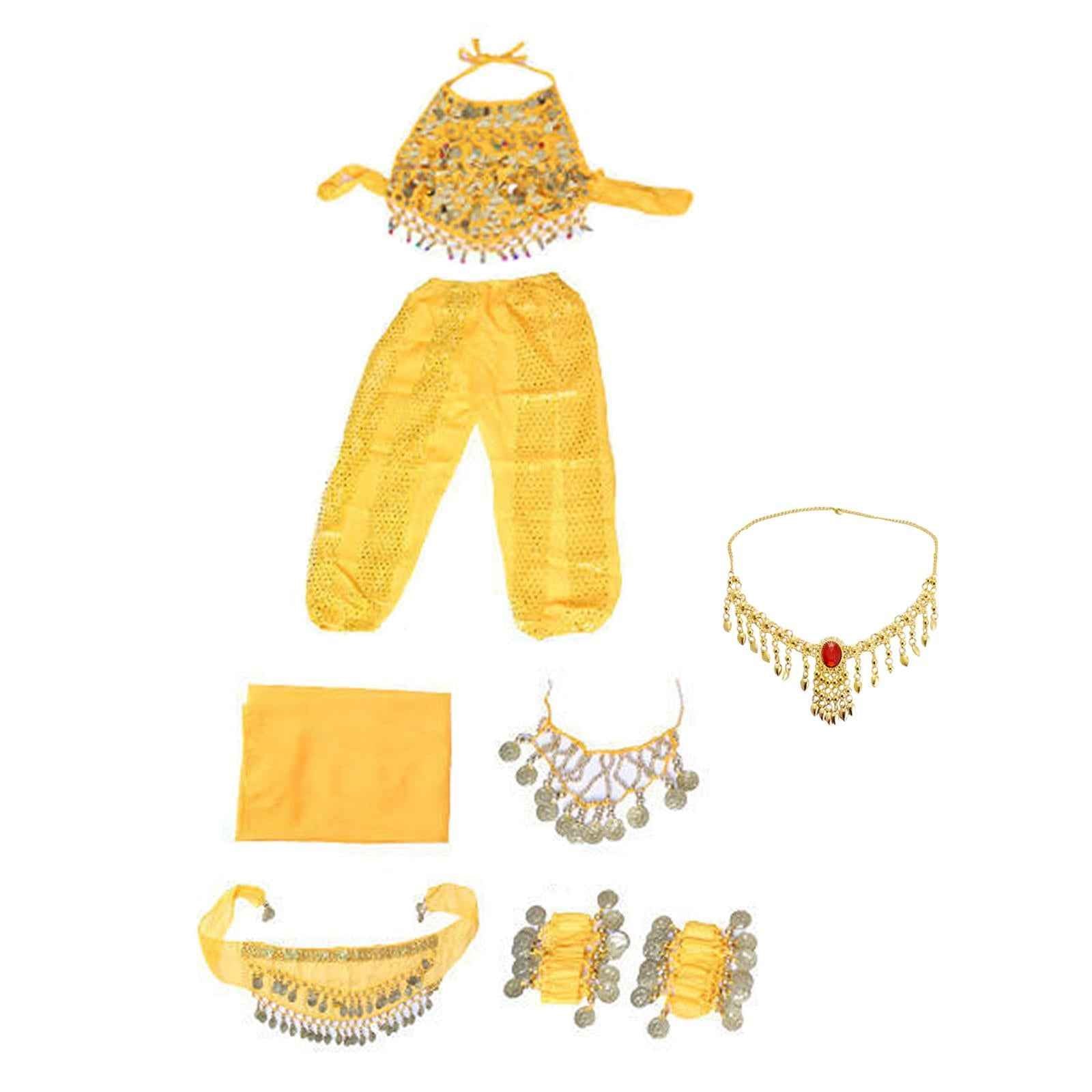 Kids Belly Dance Costumes Set Child Belly Dance Halter Top Pants Costume Set Yellow