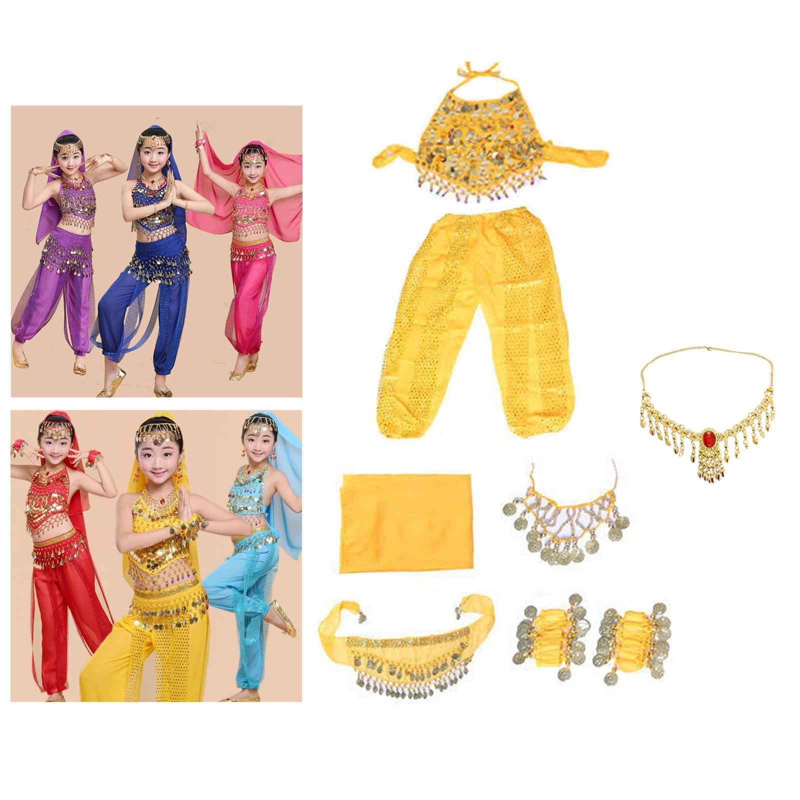 Kids Belly Dance Costumes Set Child Belly Dance Halter Top Pants Costume Set Yellow