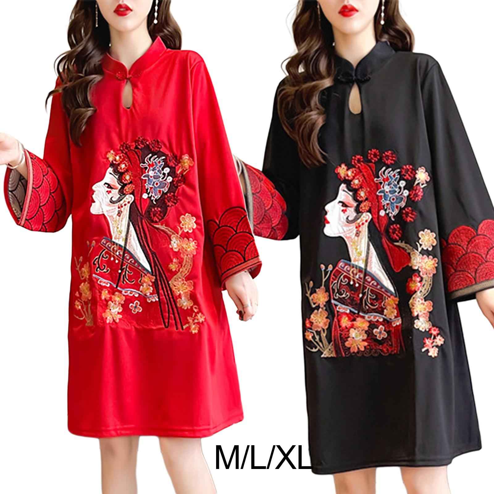 Lady Qipao Dress Soft Women Improved Cheongsam for Daily Wear Travel Wedding M Black