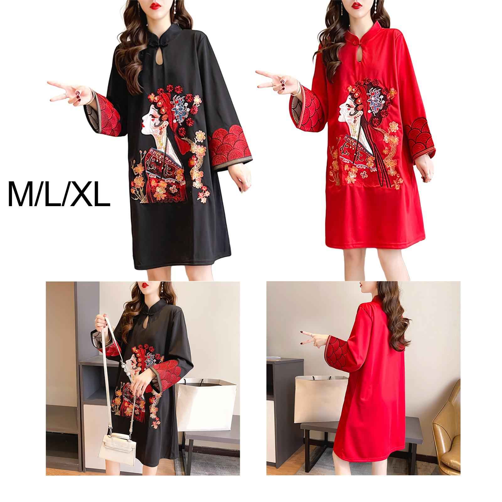 Lady Qipao Dress Soft Women Improved Cheongsam for Daily Wear Travel Wedding M Black
