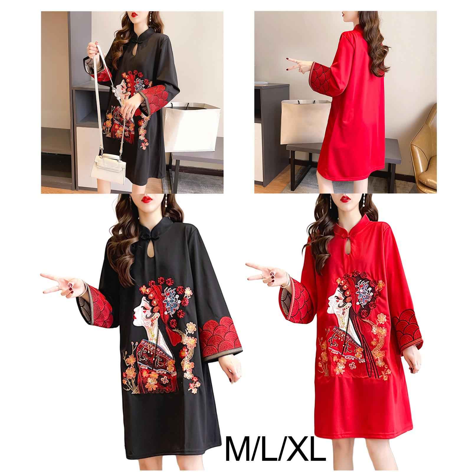 Lady Qipao Dress Soft Women Improved Cheongsam for Daily Wear Travel Wedding M Black