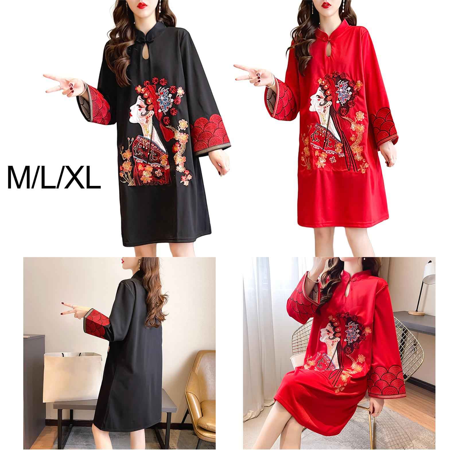 Lady Qipao Dress Soft Women Improved Cheongsam for Daily Wear Travel Wedding M Black