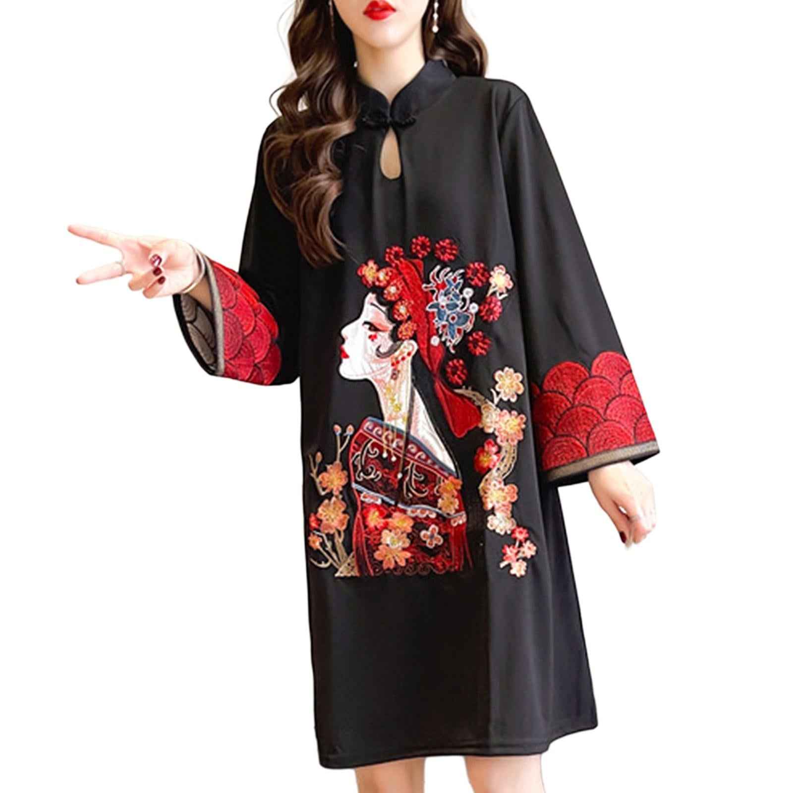 Lady Qipao Dress Soft Women Improved Cheongsam for Daily Wear Travel Wedding L Black