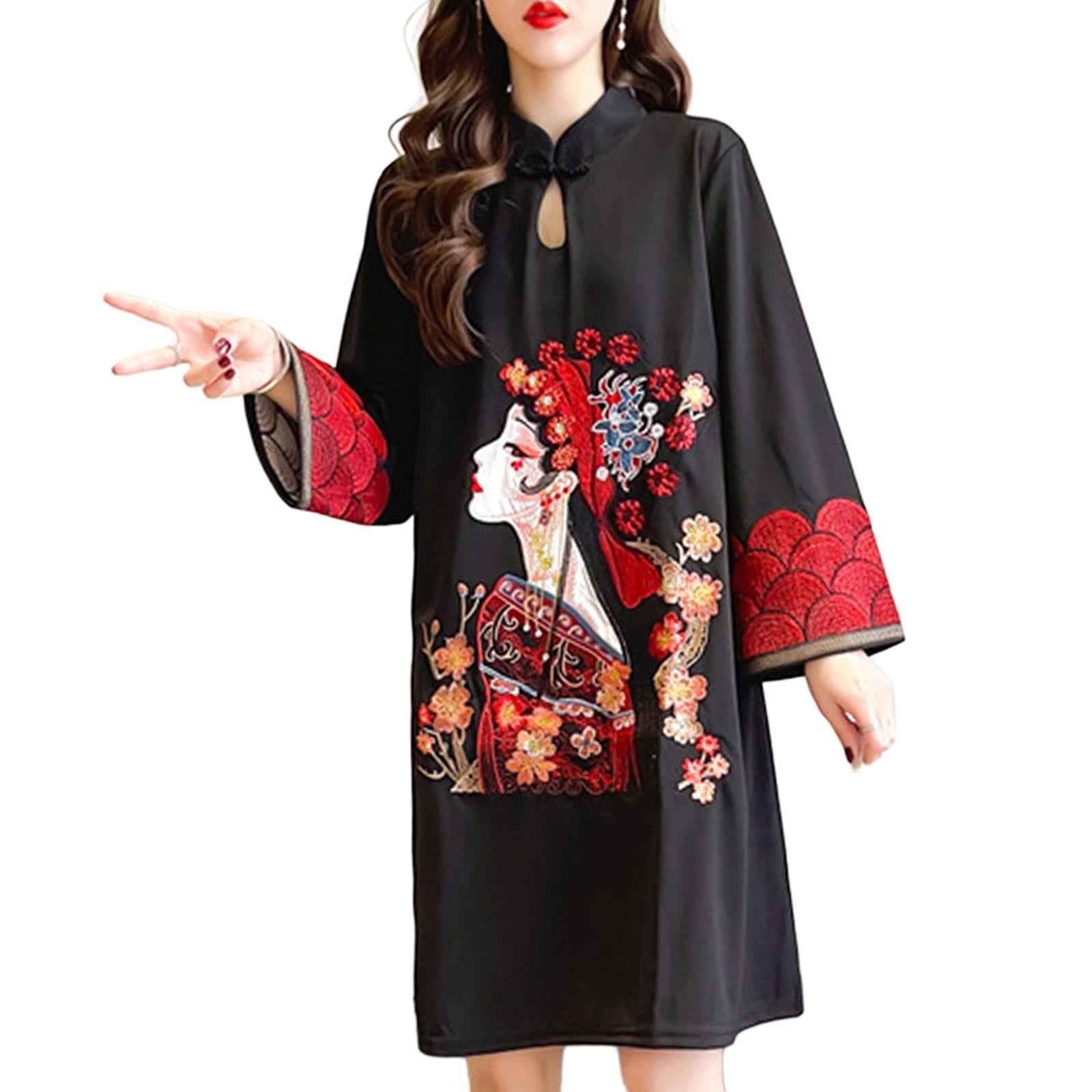 Lady Qipao Dress Soft Women Improved Cheongsam for Daily Wear Travel Wedding L Black