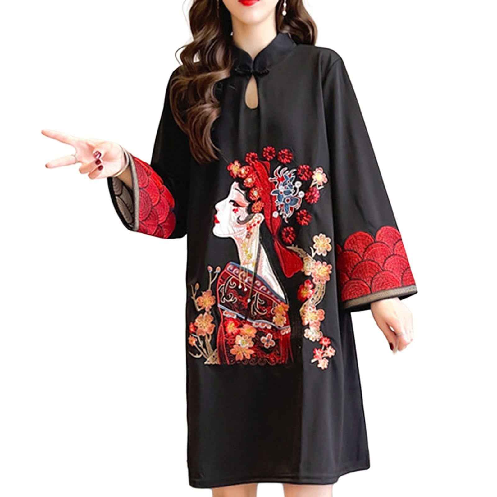 Lady Qipao Dress Soft Women Improved Cheongsam for Daily Wear Travel Wedding L Black