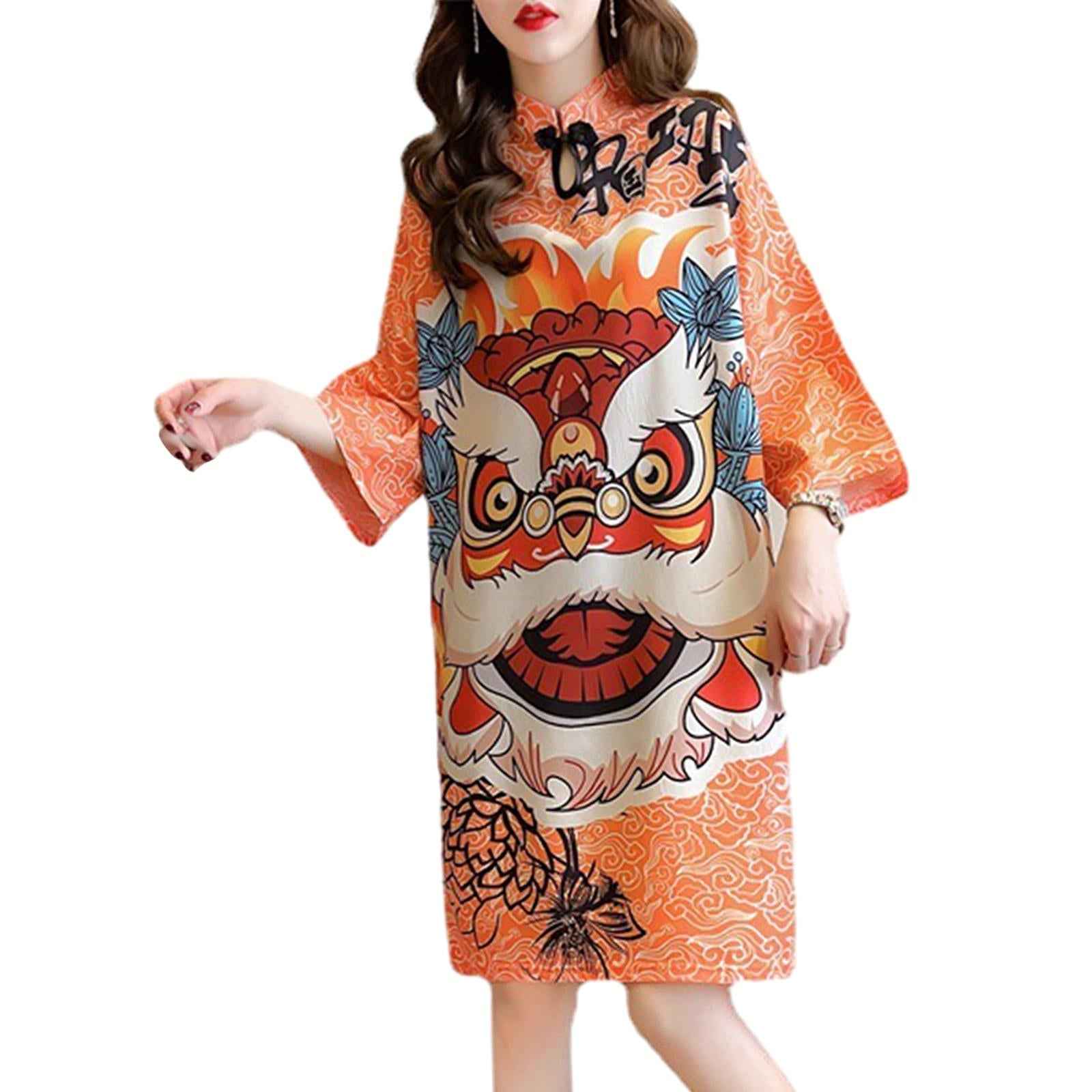 Lady Qipao Dress Soft Chinese Cheongsam Dress for Anniversary Travel Holiday XL