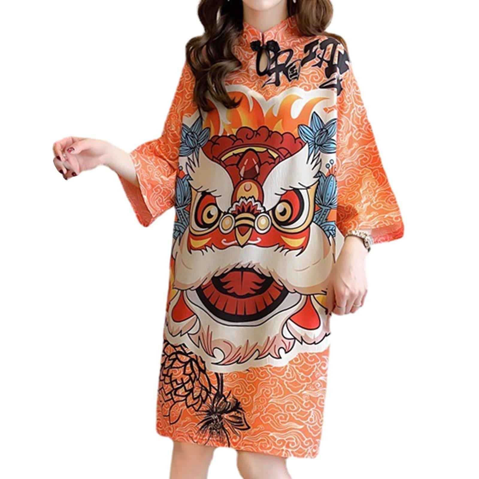 Lady Qipao Dress Soft Chinese Cheongsam Dress for Anniversary Travel Holiday XL