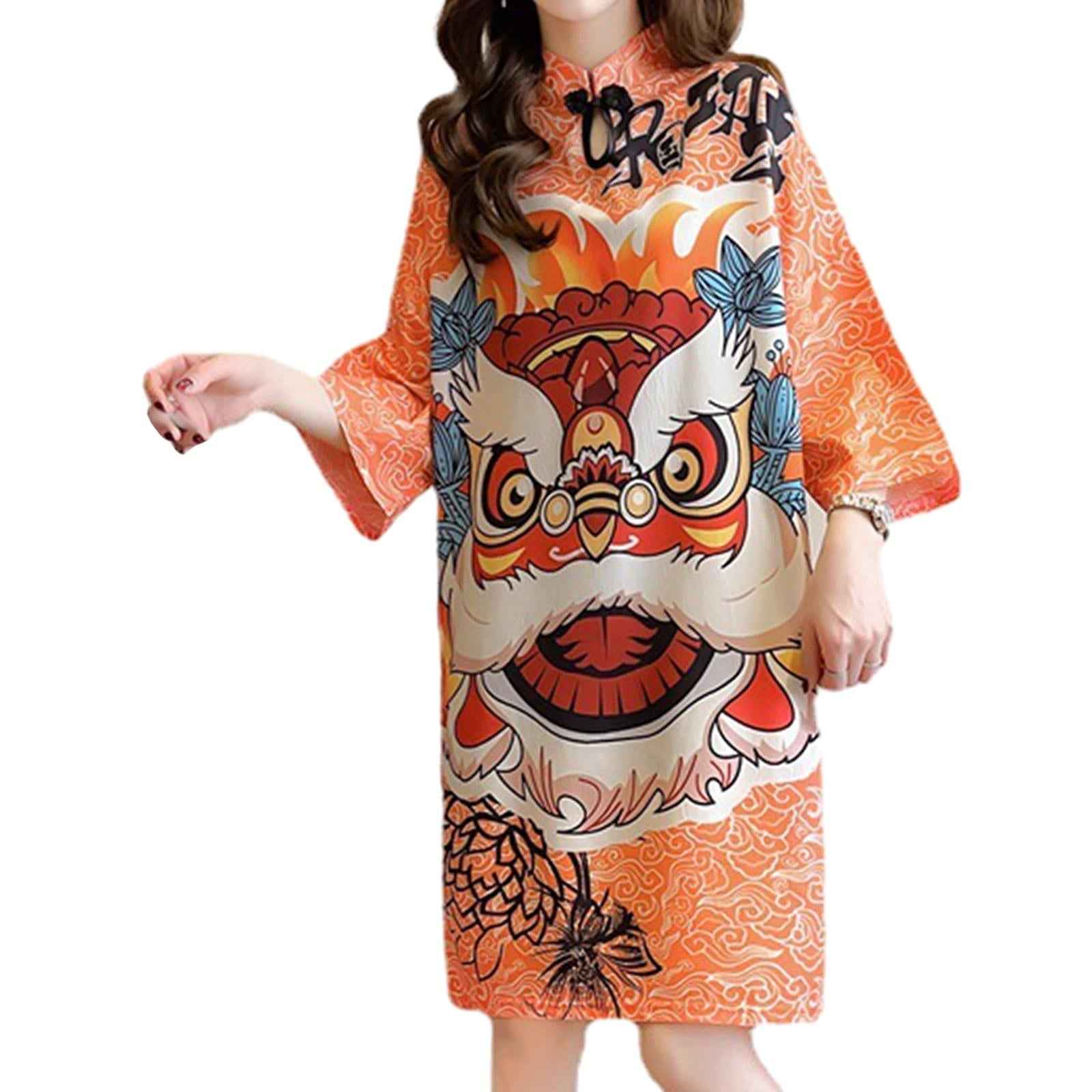 Lady Qipao Dress Soft Chinese Cheongsam Dress for Anniversary Travel Holiday XL