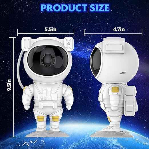 Astronaut Galaxy Projector Night Light with 360° rotating nebula, remote control, timer, and adjustable head—perfect for bedrooms, gaming rooms, and décor.