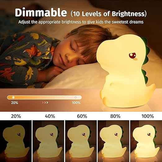 Cute Silicone Dinosaur Night Lamp – USB Rechargeable LED Night Light with Touch Control for Kids Room & Nursery