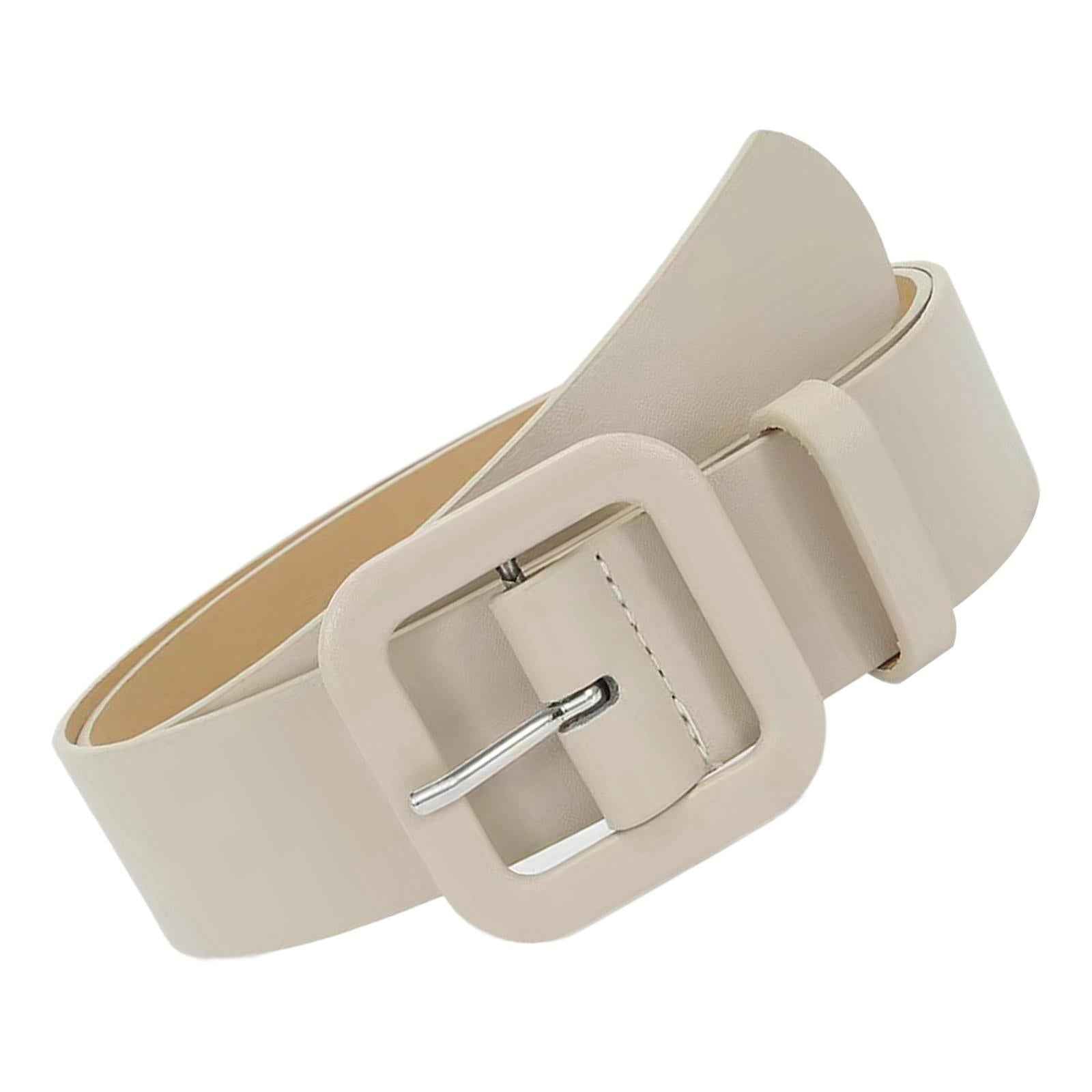 Womens PU Leather Belt Trendy Adjustable Dress Belt for Skirts Jeans Sweater Beige