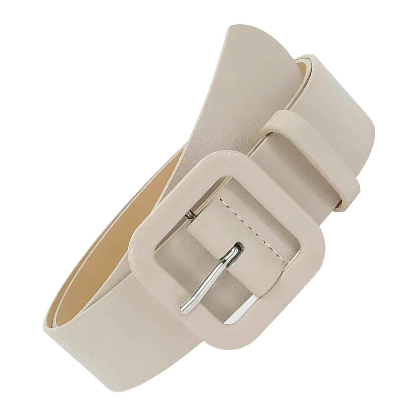 Womens PU Leather Belt Trendy Adjustable Dress Belt for Skirts Jeans Sweater Beige
