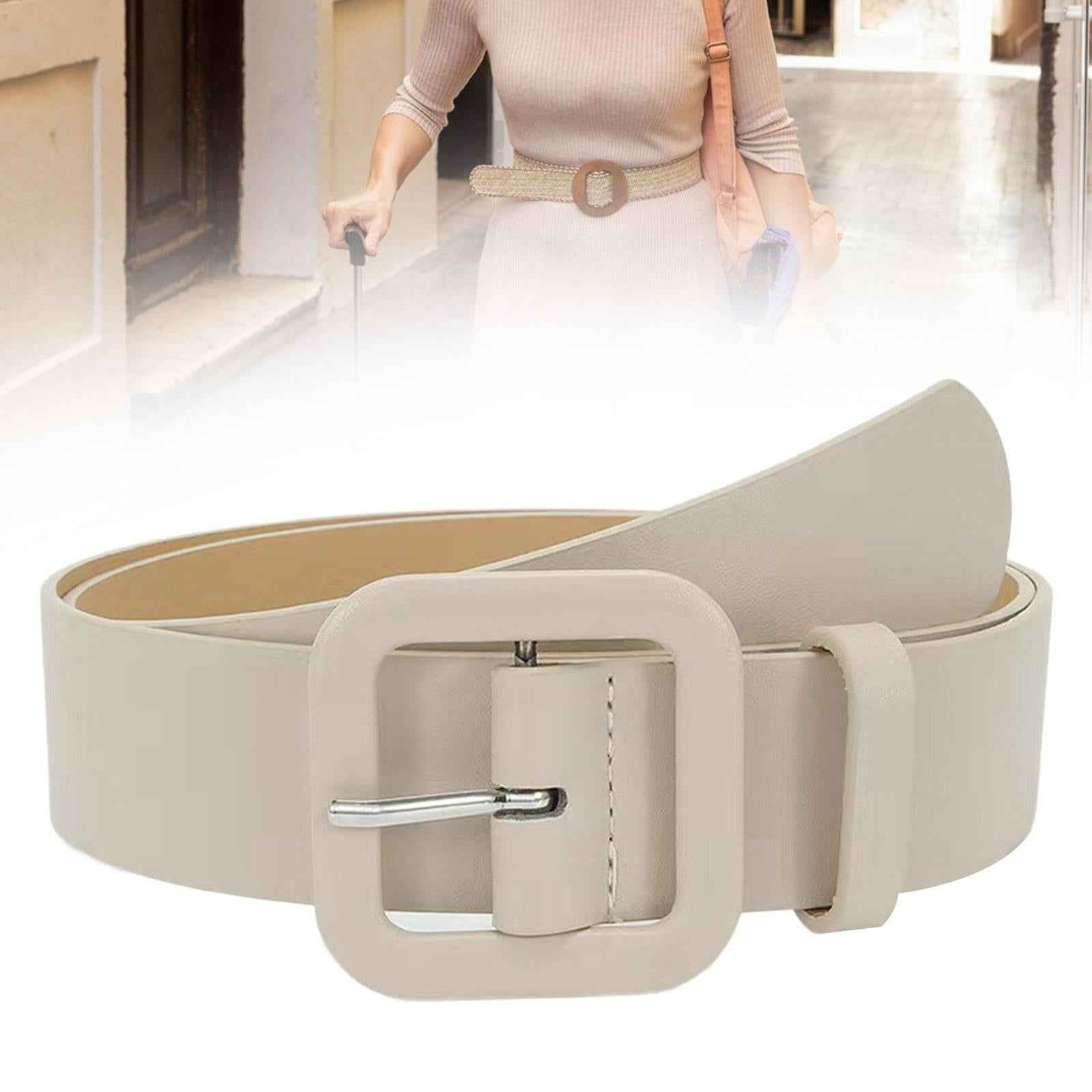 Womens PU Leather Belt Trendy Adjustable Dress Belt for Skirts Jeans Sweater Beige