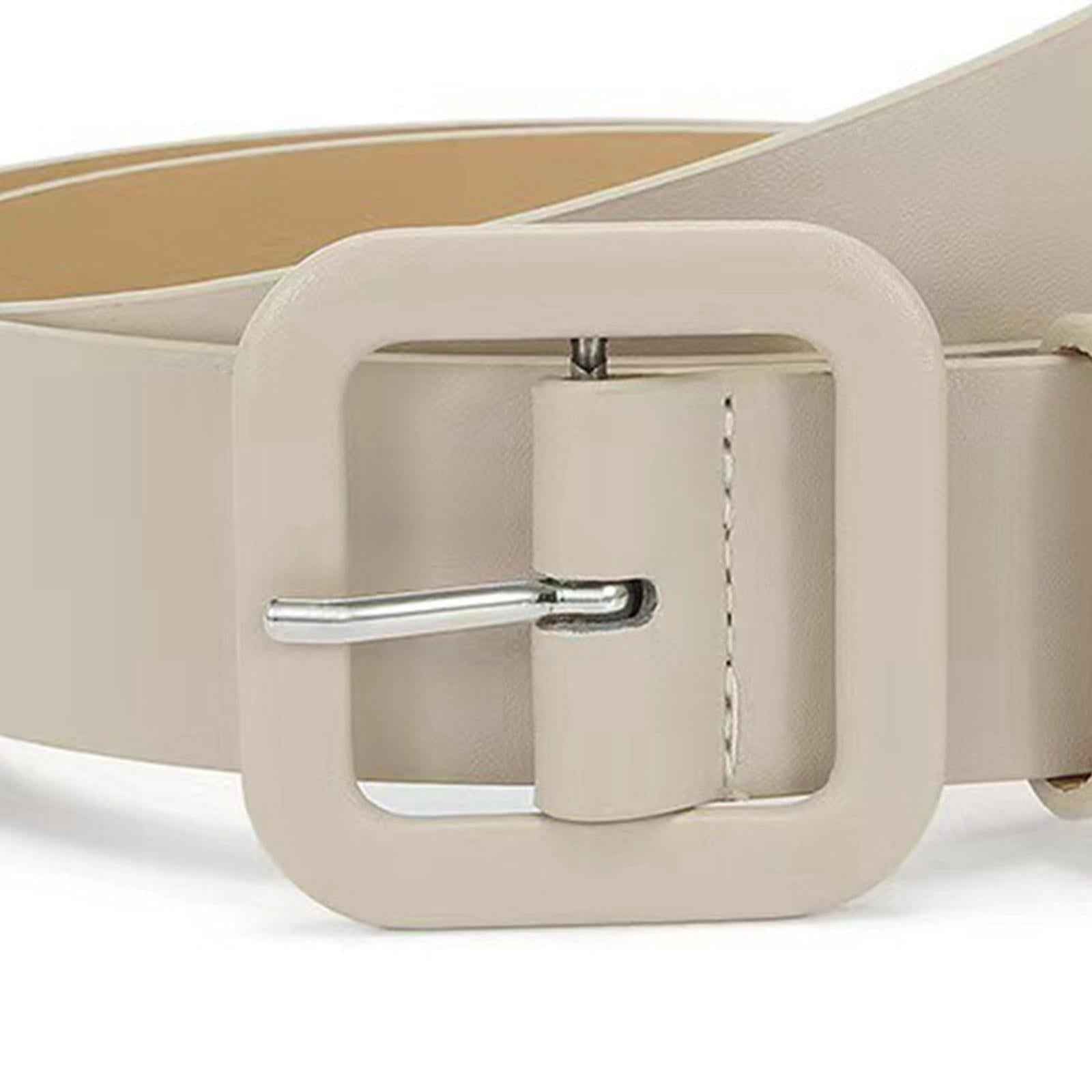 Womens PU Leather Belt Trendy Adjustable Dress Belt for Skirts Jeans Sweater Beige