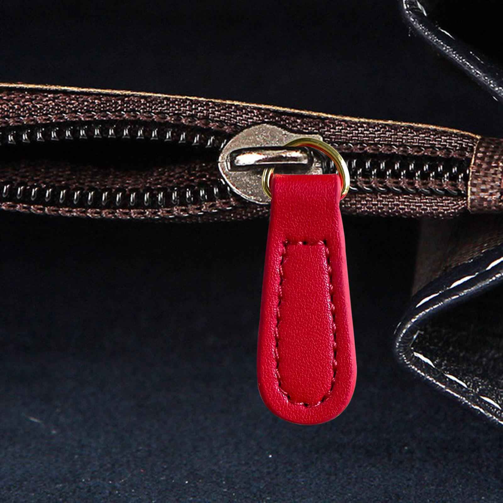 2x Zipper Pulls PU Leather Pull Strap Zip Puller Tag for Suitcase Jacket Bag Red
