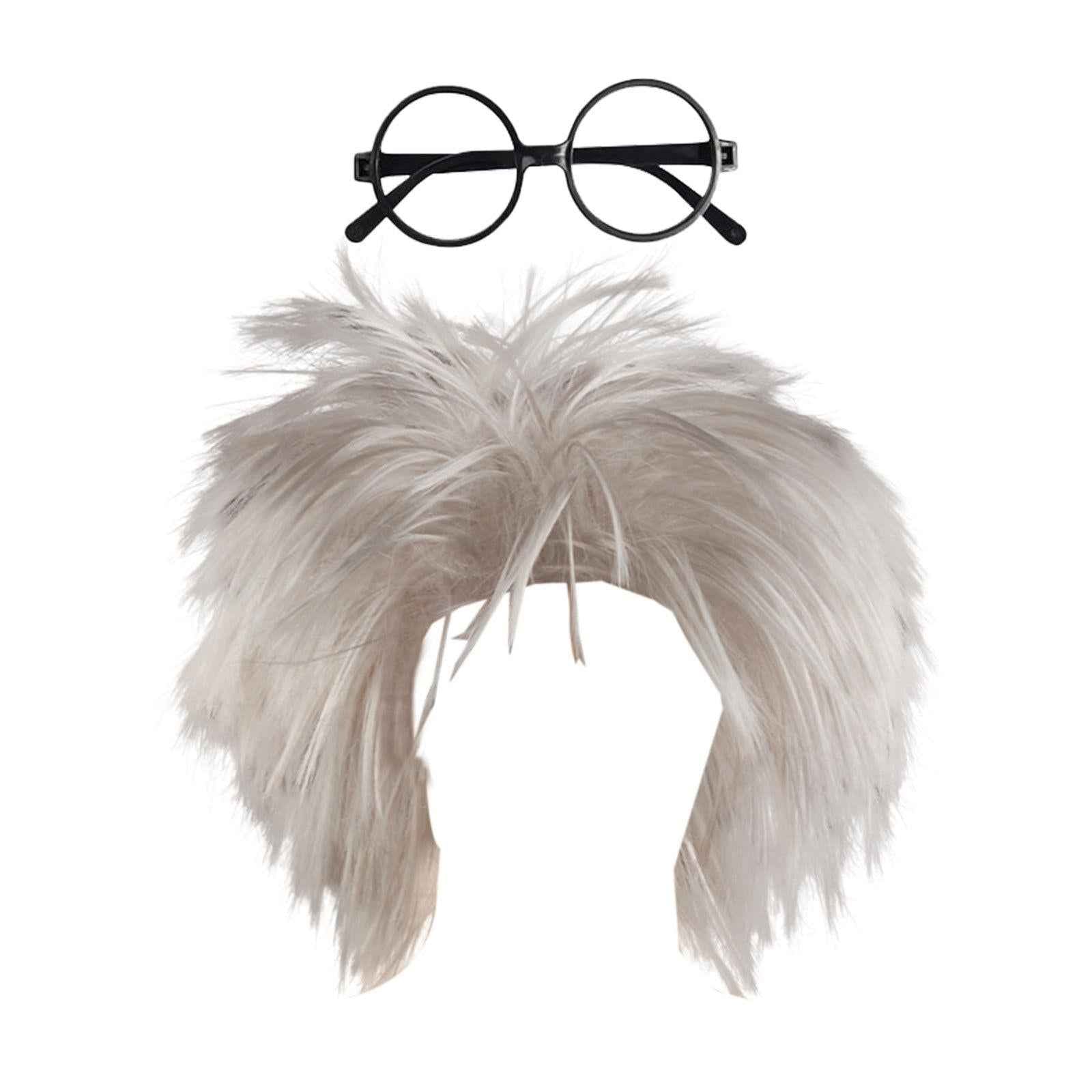 Old Man Wig Dressing up Old Teacher Wig Role Play Physicist Wig Adults Men Wig and Glasses