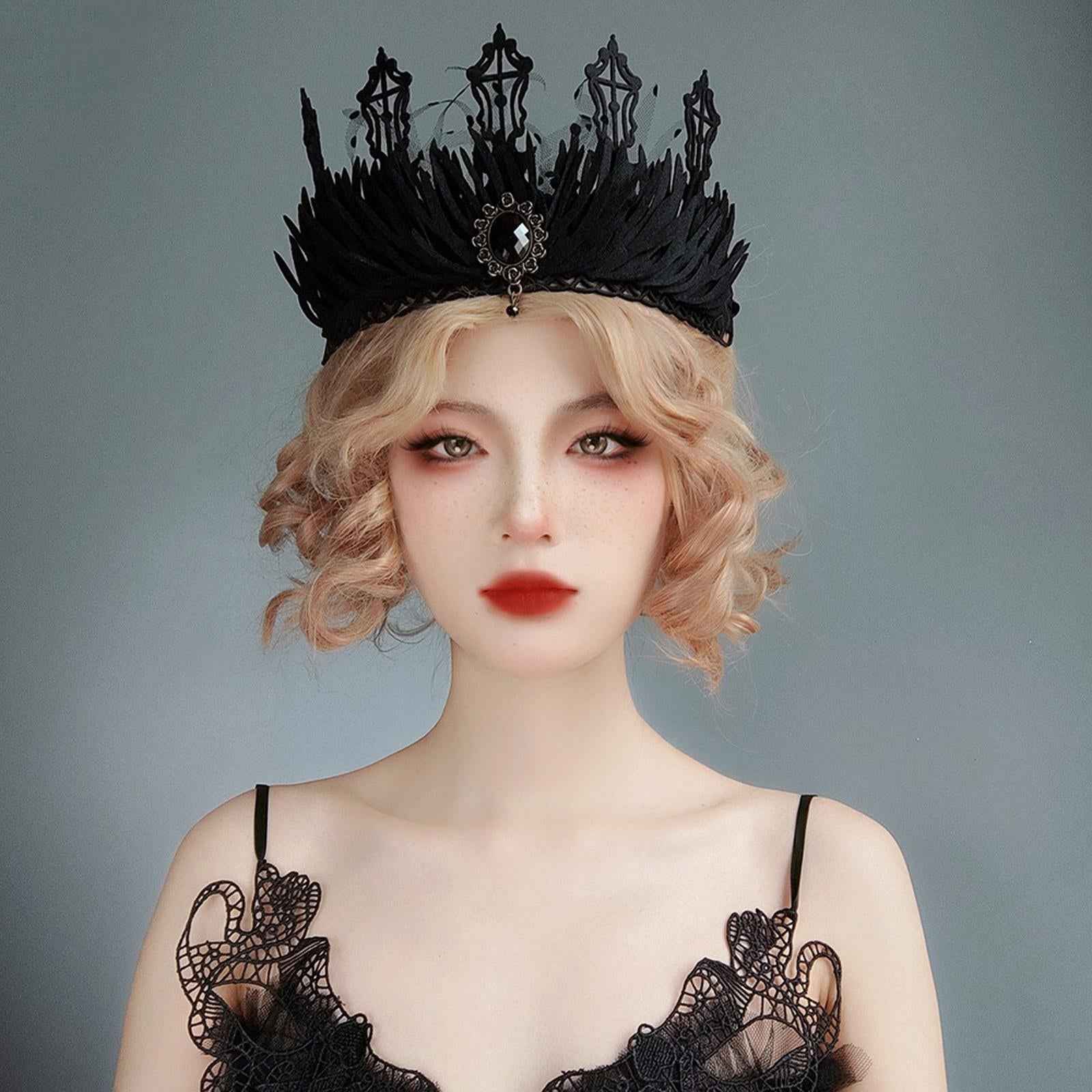Black Crown Hair Band Hair Accessories Felt Makeup Ball Baroque Gothic Crown