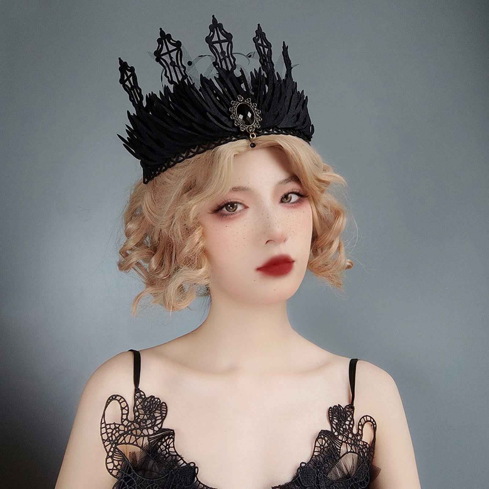 Black Crown Hair Band Hair Accessories Felt Makeup Ball Baroque Gothic Crown