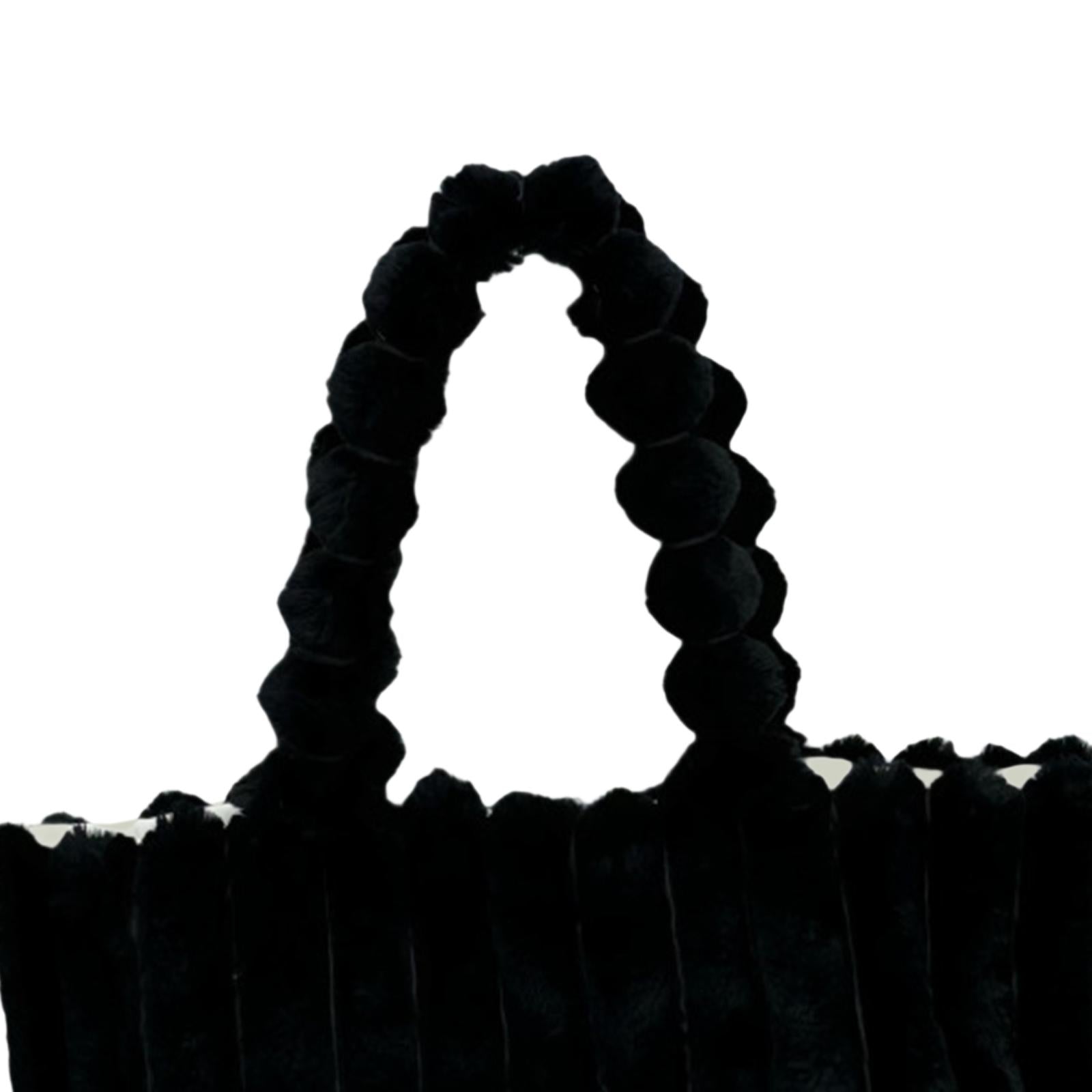 Women Tote Bag Plush Casual Pouch Winter Handbag for Dating Street Commuting Black