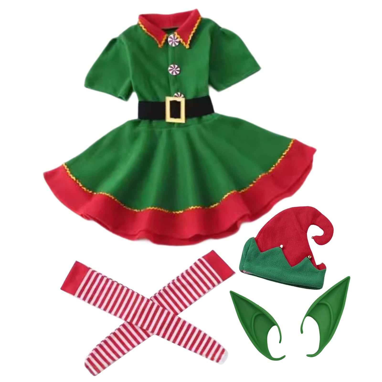 Elf Christmas Costume Novelty Xmas Outfit for Stage Performance Xmas Holiday Girl 100cm