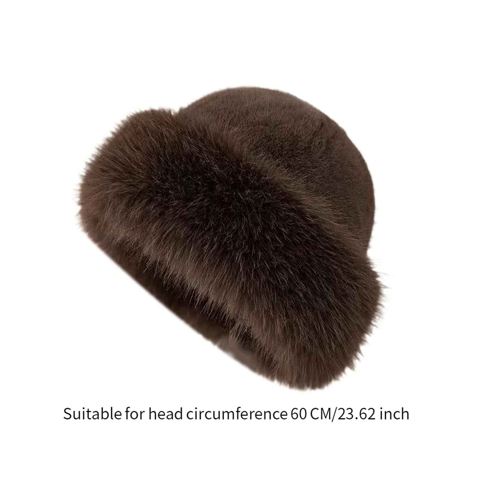 Winter Faux Fur Hat for Women Warm Cossack Russian Hat for Ski Walking Brown