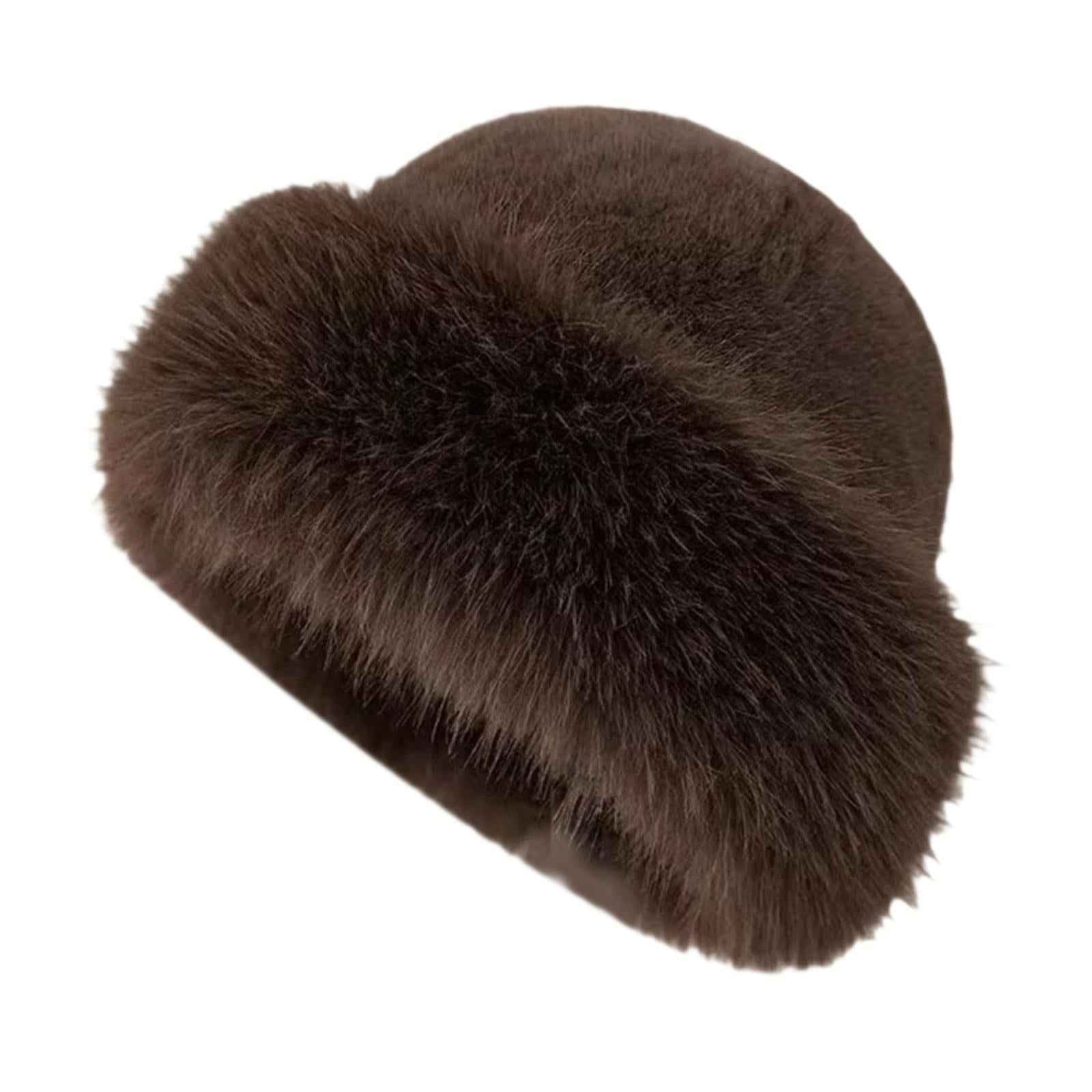 Winter Faux Fur Hat for Women Warm Cossack Russian Hat for Ski Walking Brown