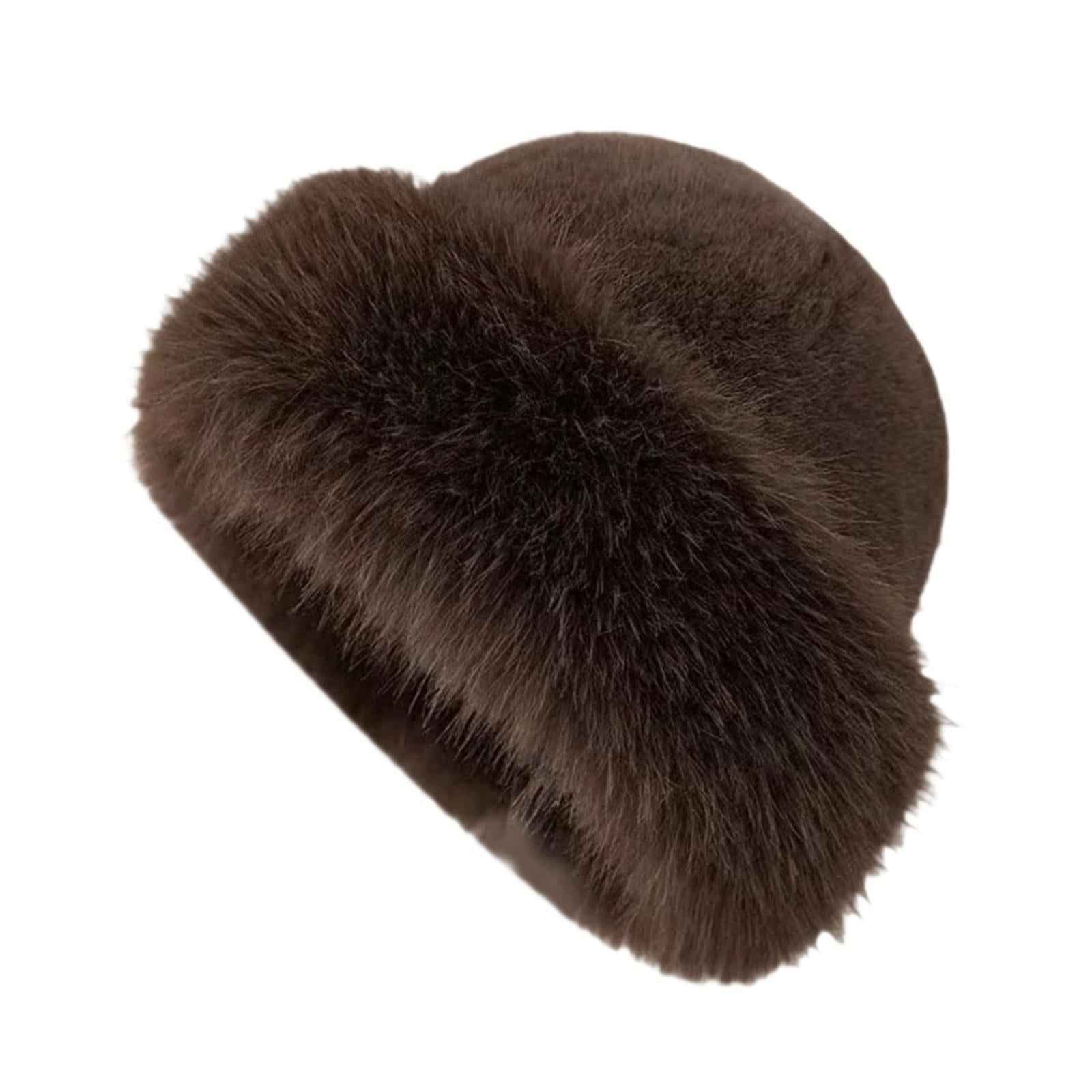 Winter Faux Fur Hat for Women Warm Cossack Russian Hat for Ski Walking Brown