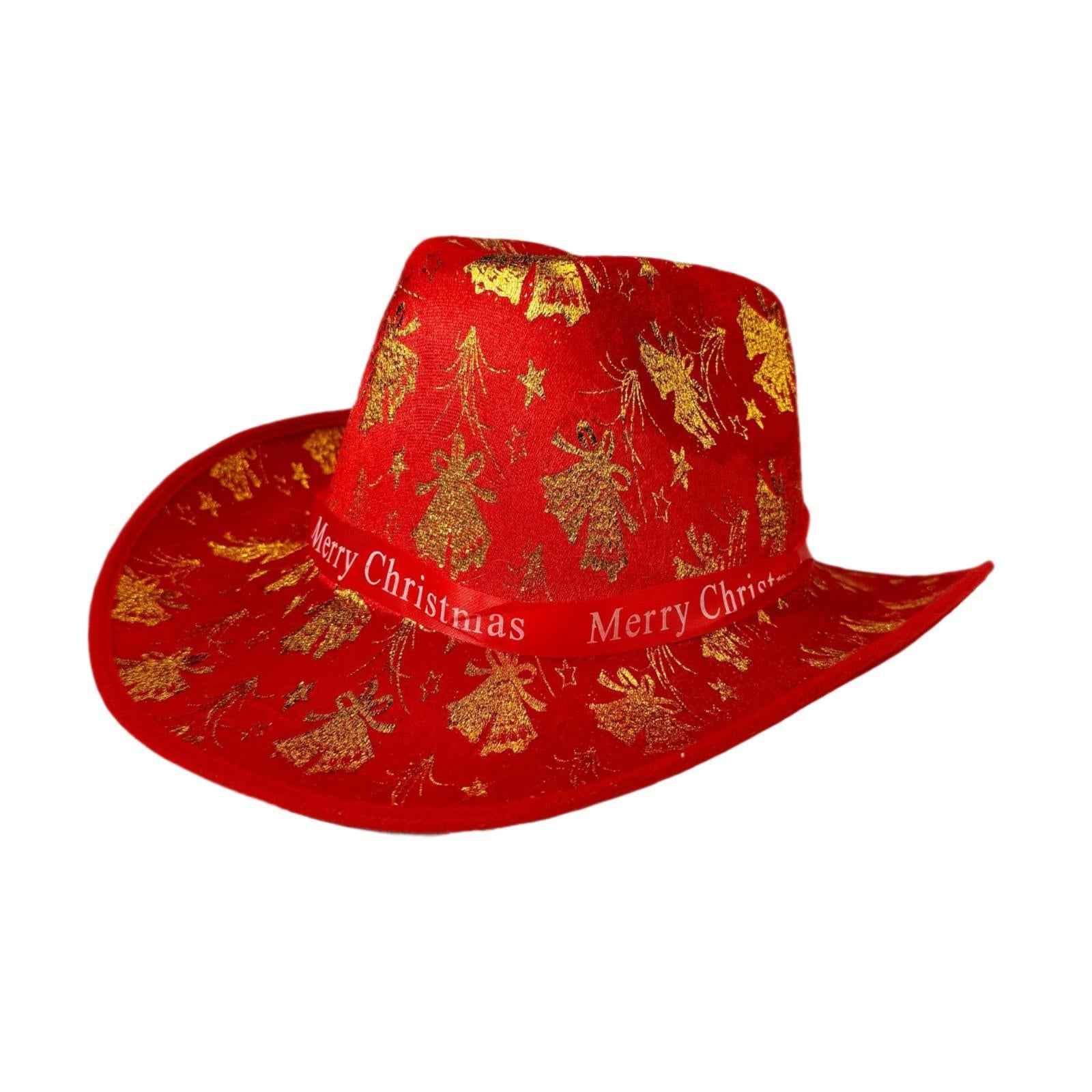 Christmas Cowboy Hat Fashion Casual Christmas Hat for Festivals Prop Cosplay Gold Bowtie