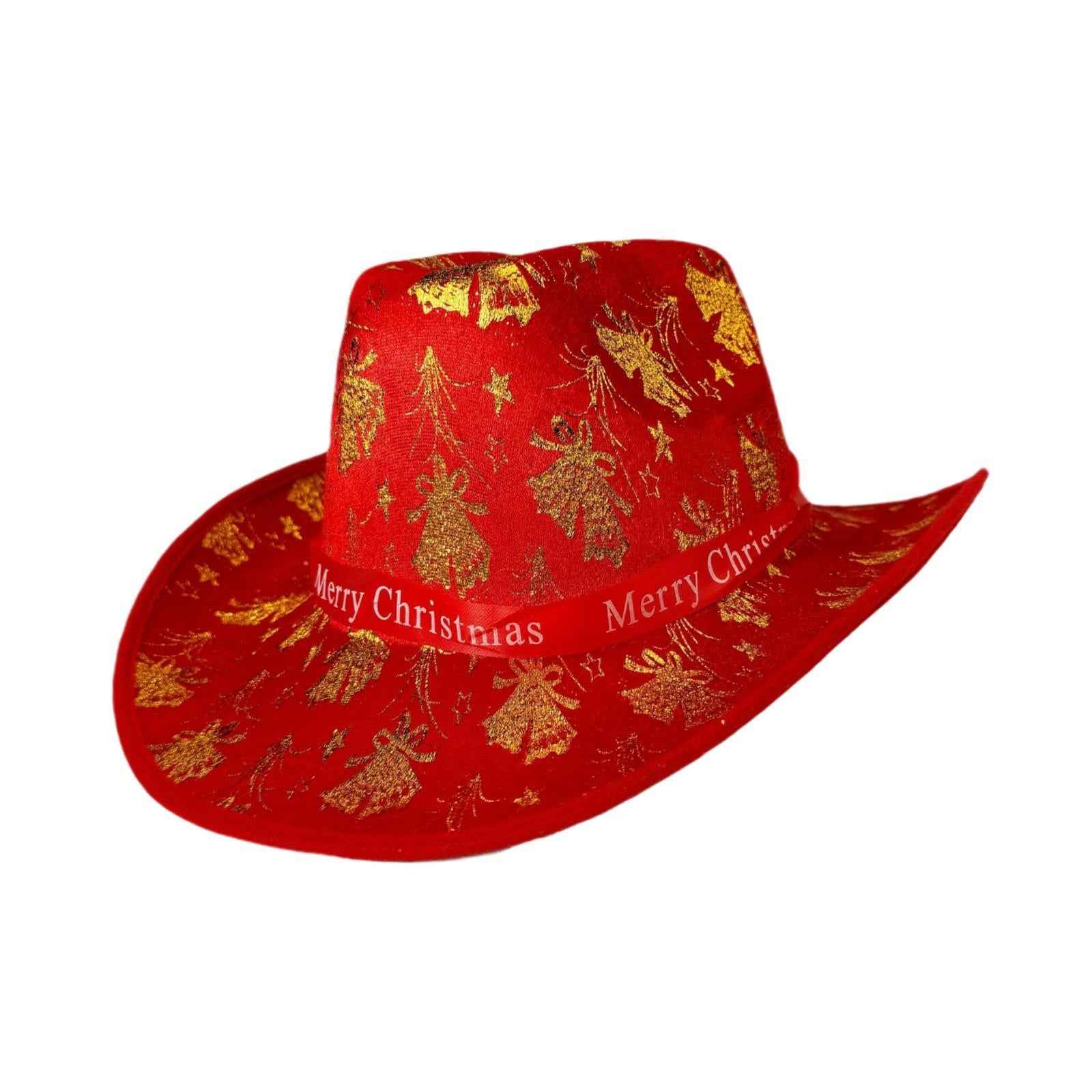 Christmas Cowboy Hat Fashion Casual Christmas Hat for Festivals Prop Cosplay Gold Bowtie