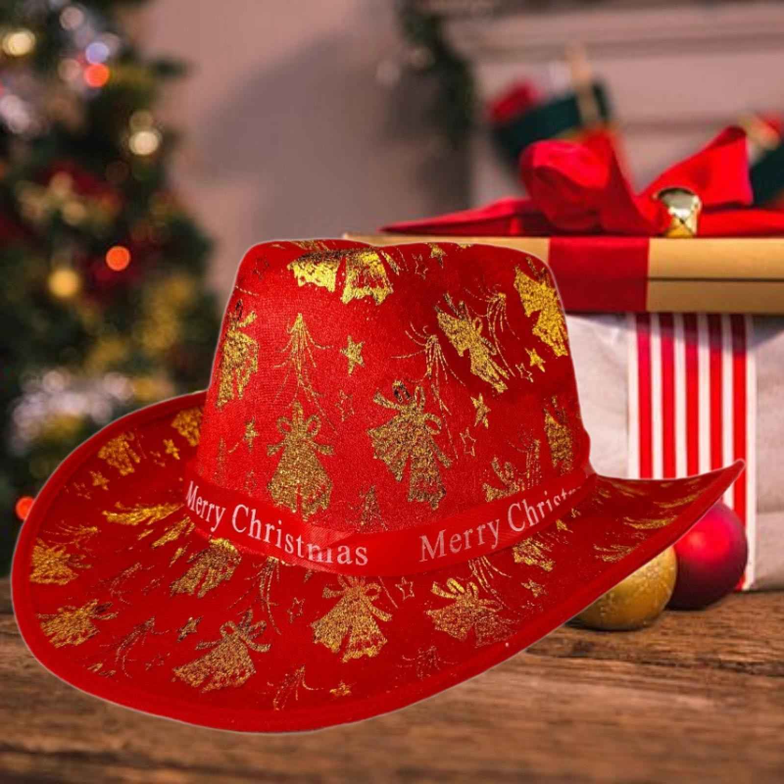 Christmas Cowboy Hat Fashion Casual Christmas Hat for Festivals Prop Cosplay Gold Bowtie