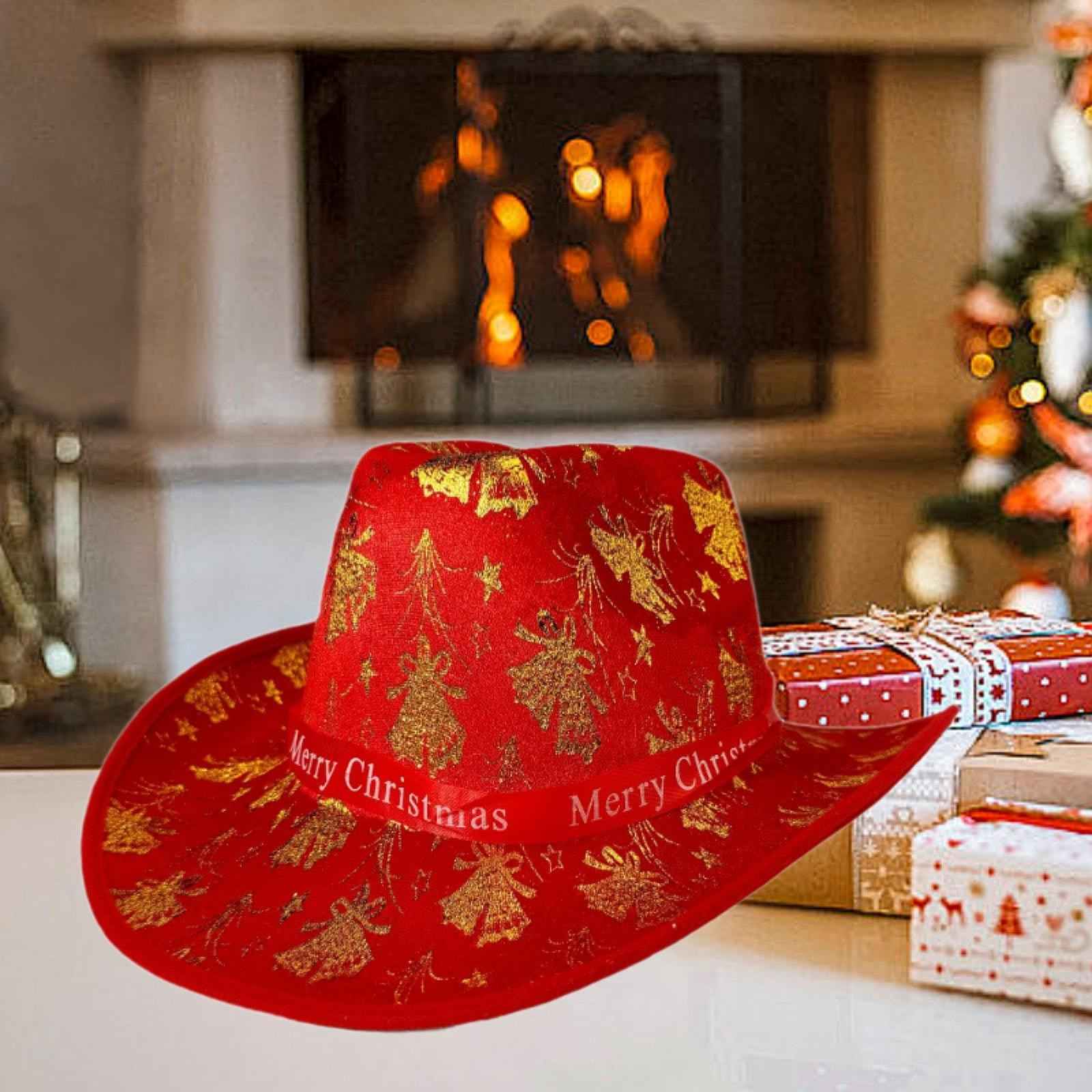 Christmas Cowboy Hat Fashion Casual Christmas Hat for Festivals Prop Cosplay Gold Bowtie