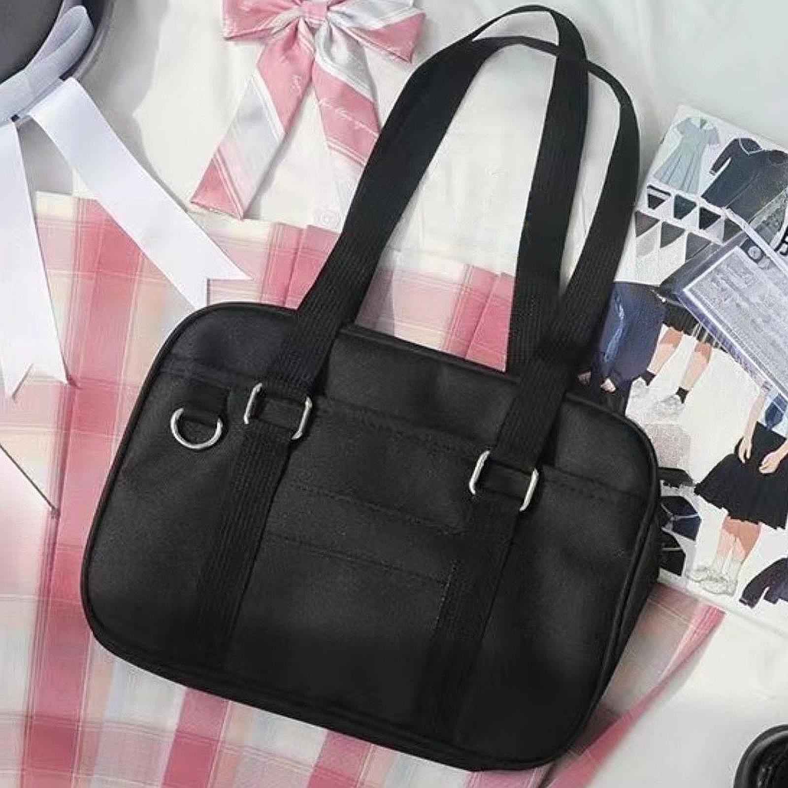 Japanese Shoulder Bag PU Leather Trendy Japanese Bag for Party Work Vacation Black Medium