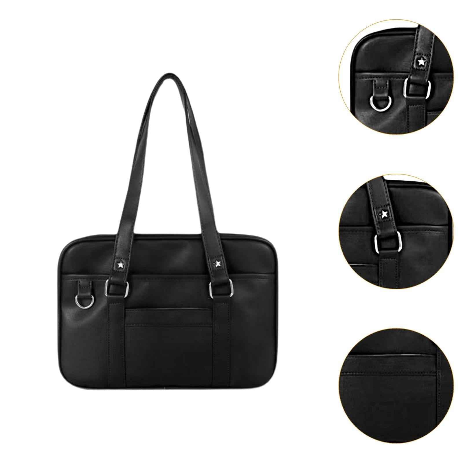 Japanese Shoulder Bag PU Leather Trendy Japanese Bag for Party Work Vacation Black Medium