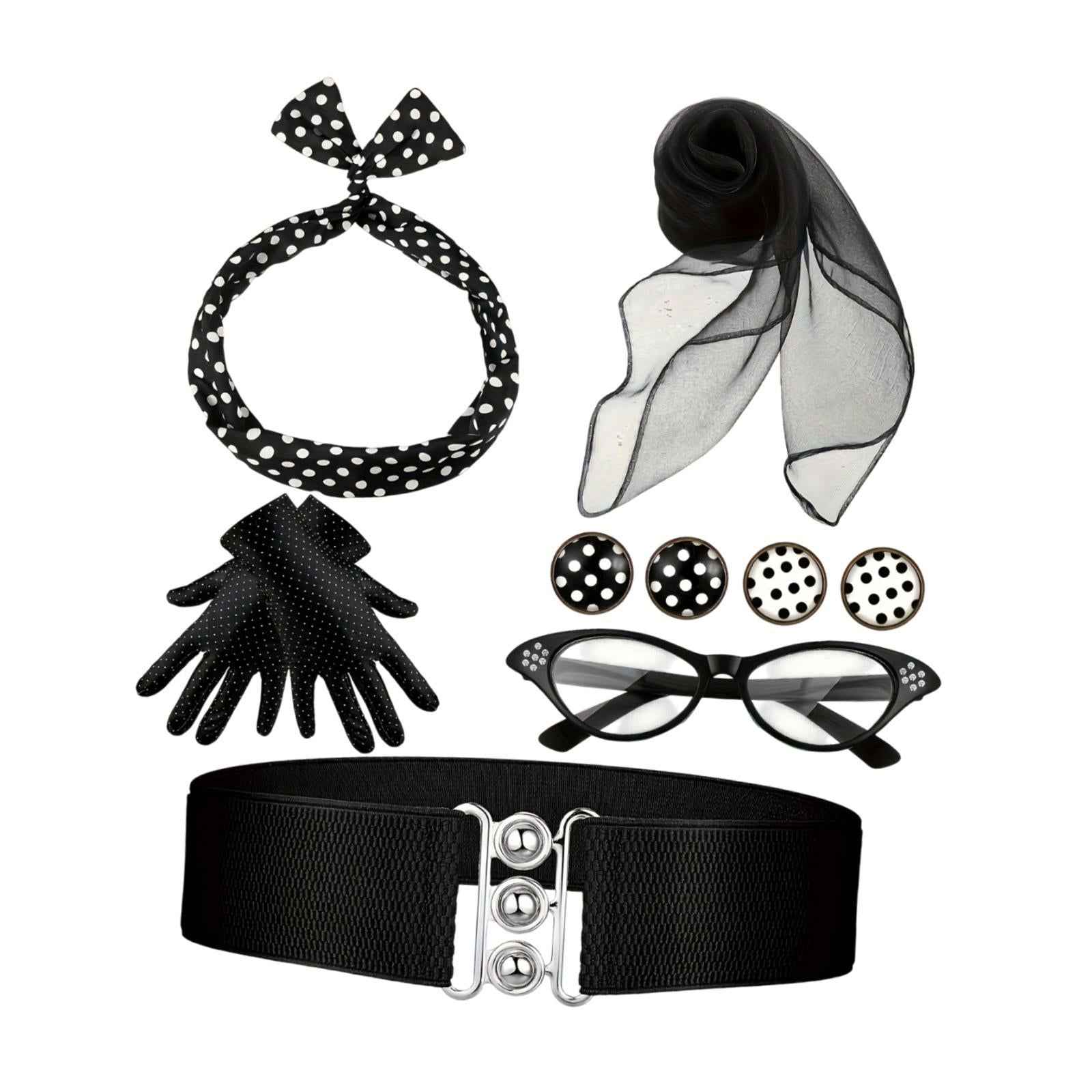 1950S Costume Accessories for Women Scarf for Holiday Party Supplies Cosplay Black 7pcs set