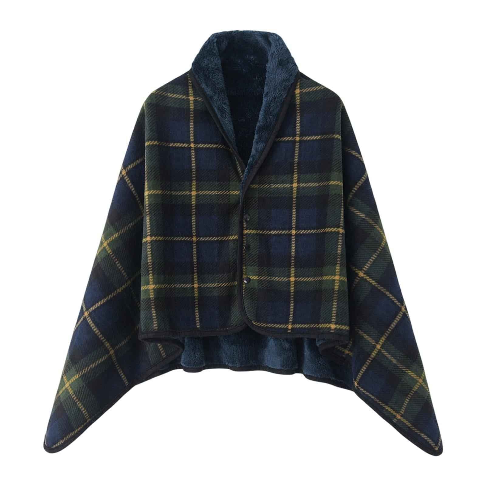 Poncho Blanket Cozy for Women Wearable Blanket for Home Bed Gift for Grandma Blue 80x130cm