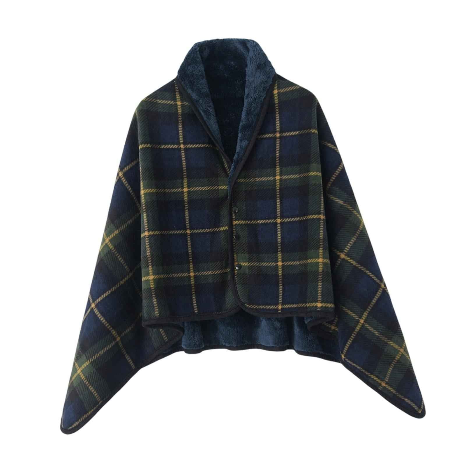 Poncho Blanket Cozy for Women Wearable Blanket for Home Bed Gift for Grandma Blue 80x130cm