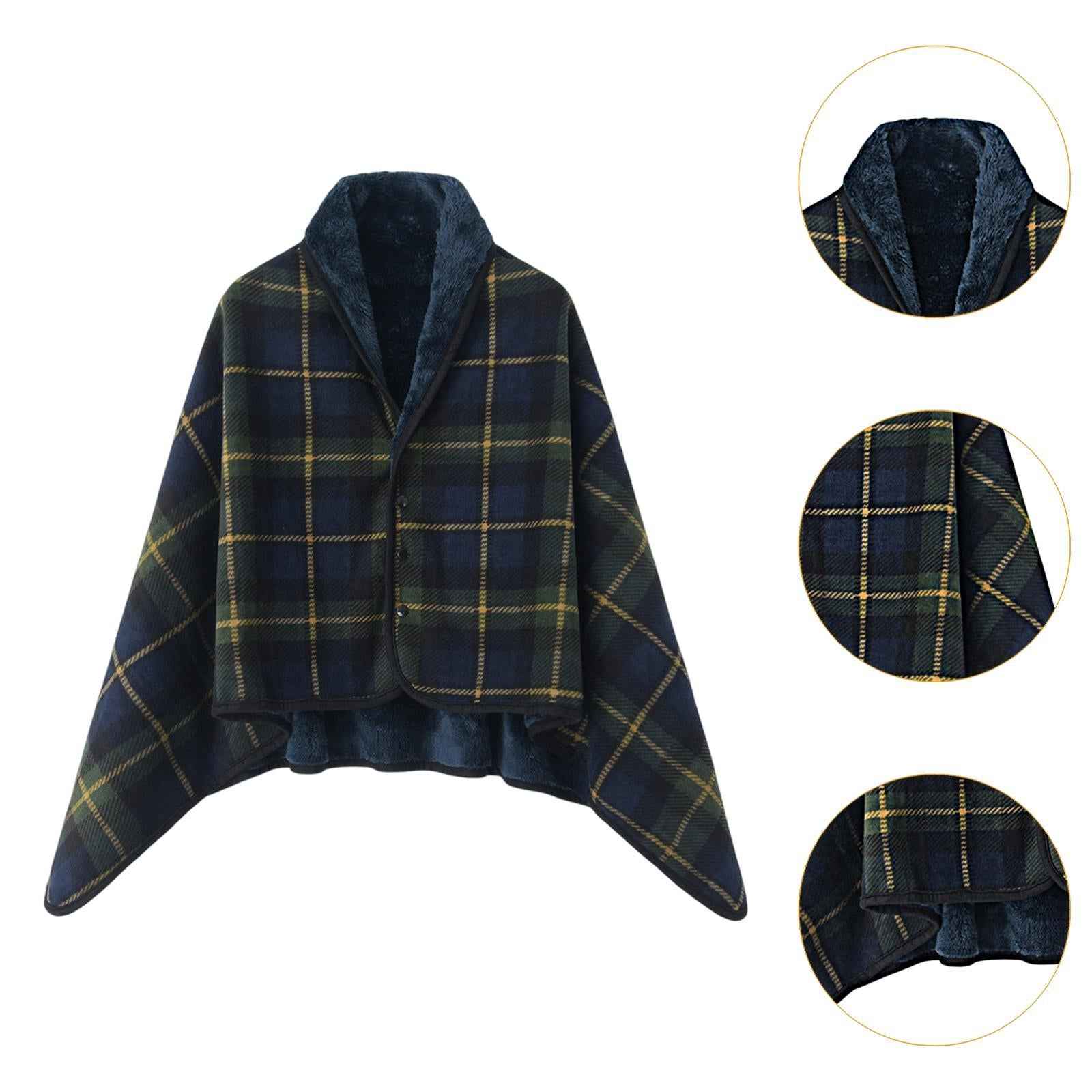 Poncho Blanket Cozy for Women Wearable Blanket for Home Bed Gift for Grandma Blue 80x130cm