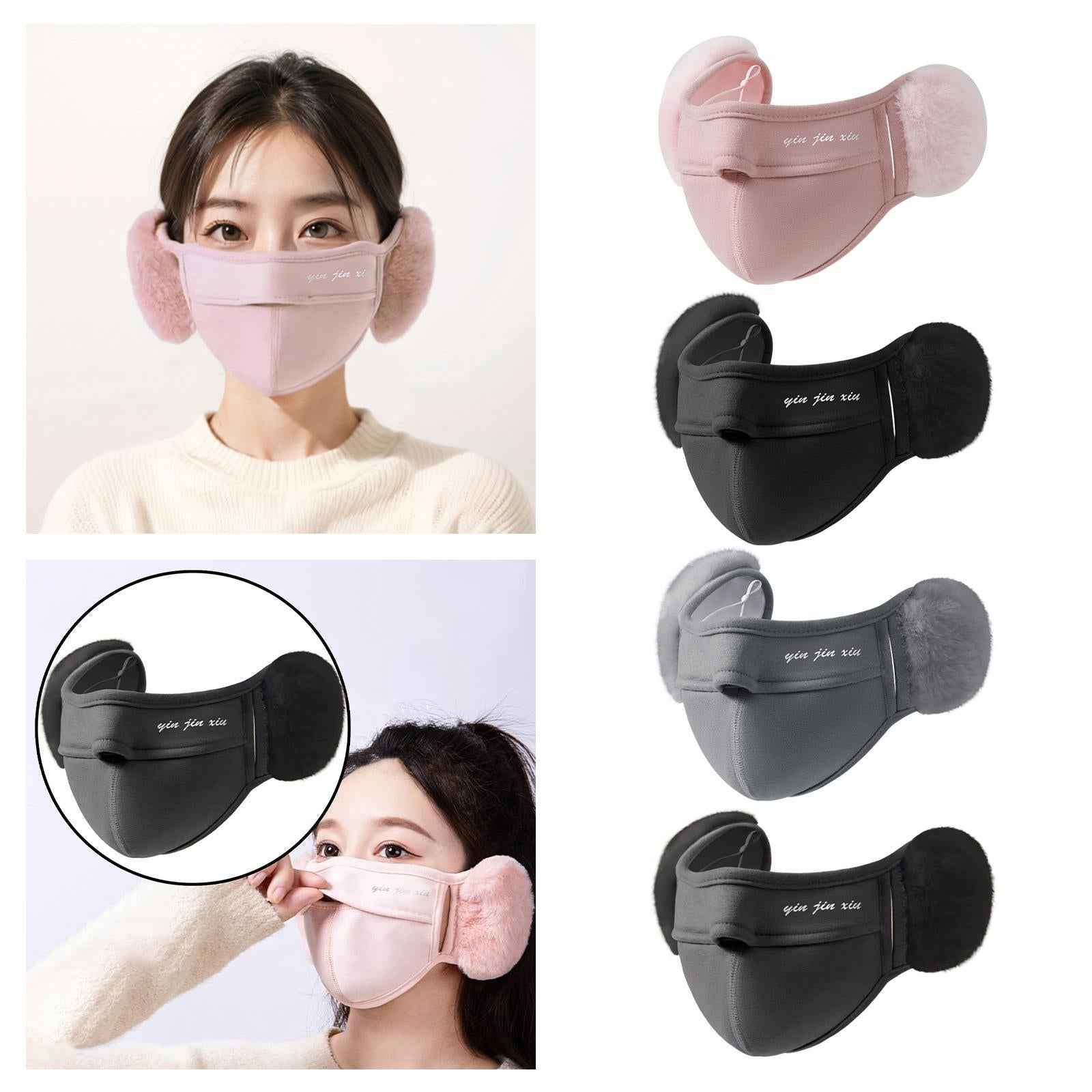 Winter Half Face Mask Nose Warmer Thick Ear Muff for Hiking Skiing Men Women Pink