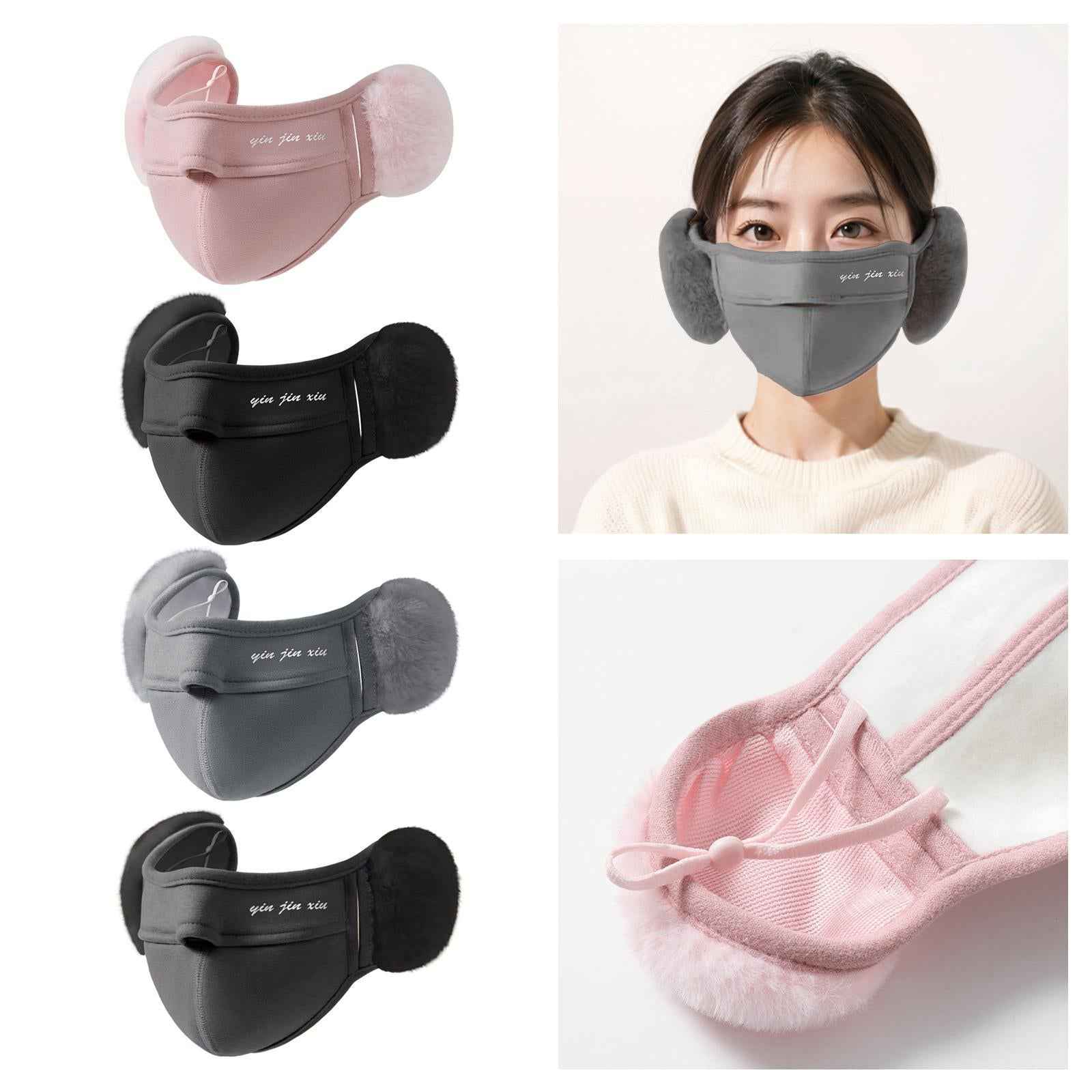 Winter Half Face Mask Nose Warmer Thick Ear Muff for Hiking Skiing Men Women Pink