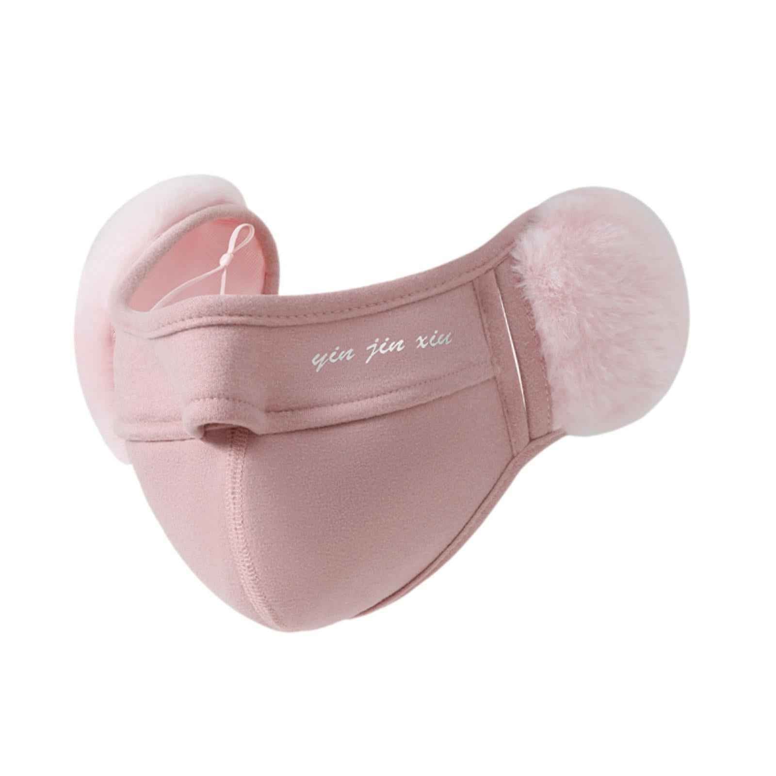 Winter Half Face Mask Nose Warmer Thick Ear Muff for Hiking Skiing Men Women Pink