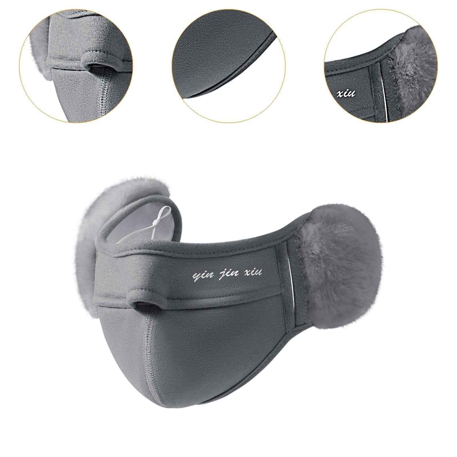 Winter Half Face Mask Nose Warmer Thick Ear Muff for Hiking Skiing Men Women Light Gray