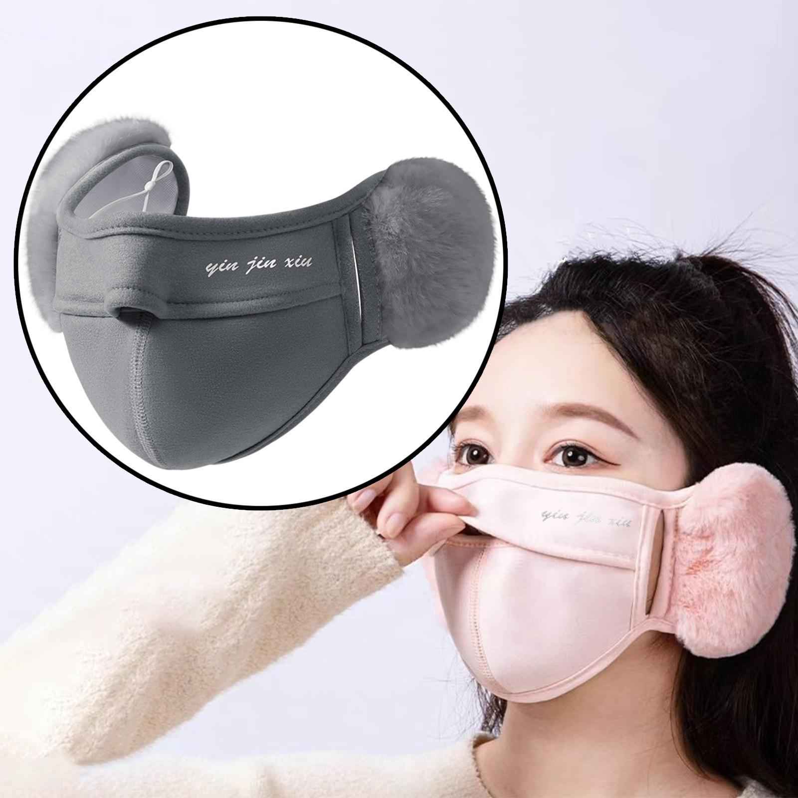 Winter Half Face Mask Nose Warmer Thick Ear Muff for Hiking Skiing Men Women Light Gray