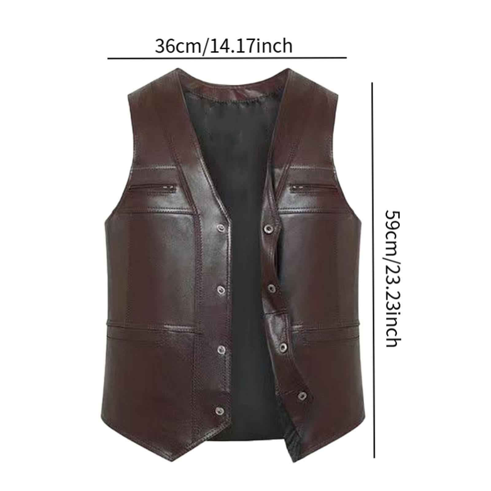 Waistcoat Utility Jacket Punk Mens PU Leather Vest for Sports Fishing Winter XL Brown