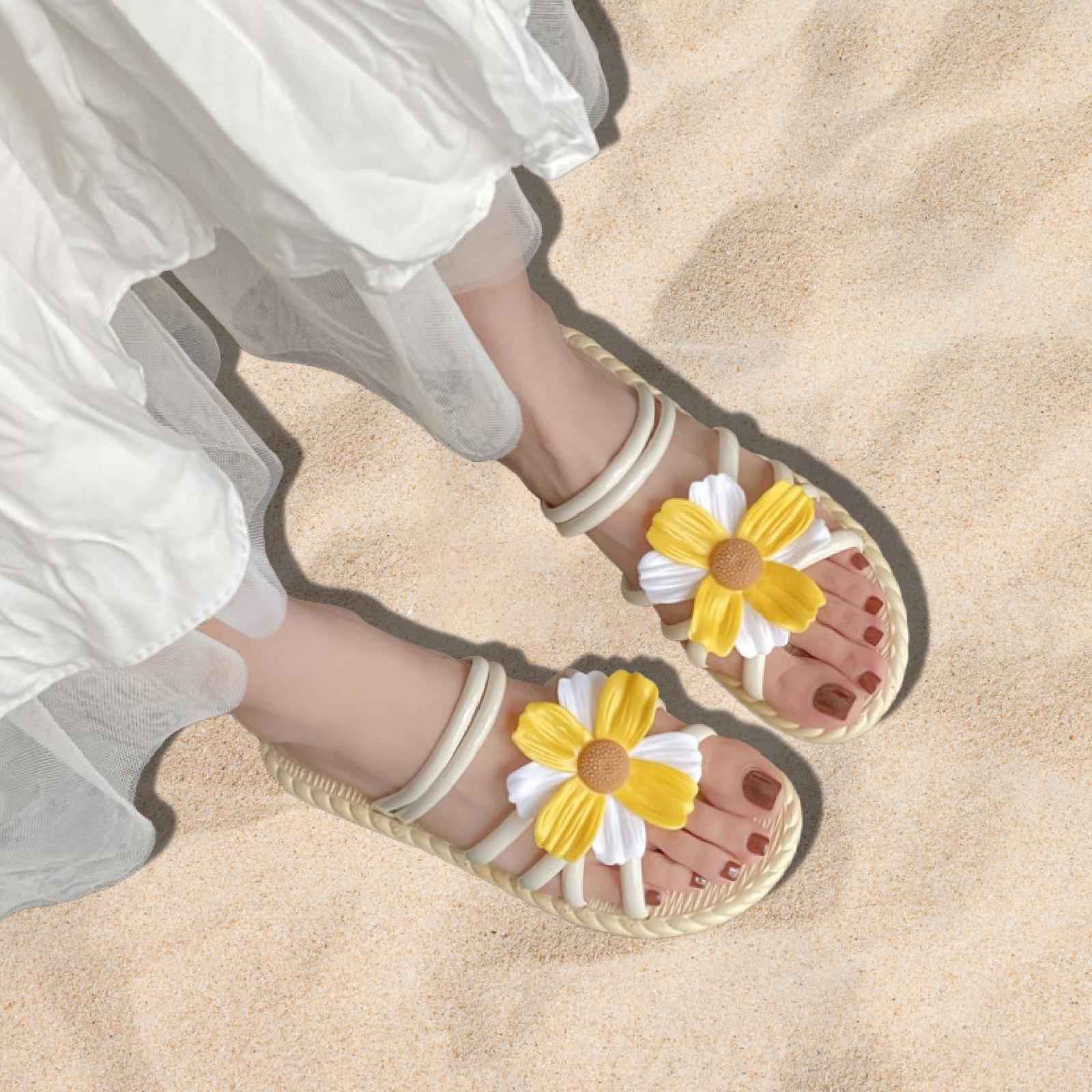 Women Chrysanthemum Slippers Sandals Beach Slides for Party Wedding Shopping 38 to 39
