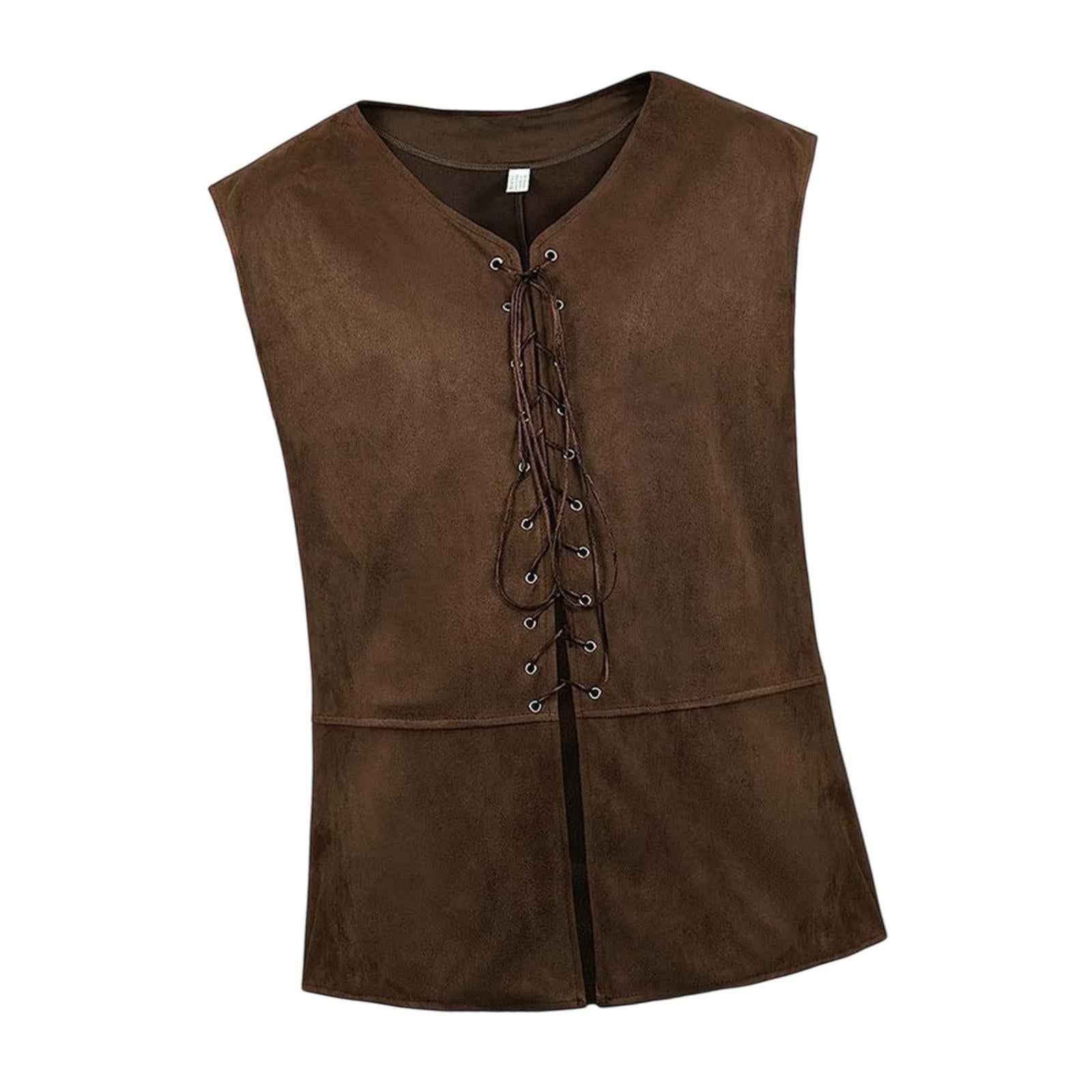Men Renaissance Vest Tank Tops Medieval Costumes for Steampunk Party Cosplay XL Coffee