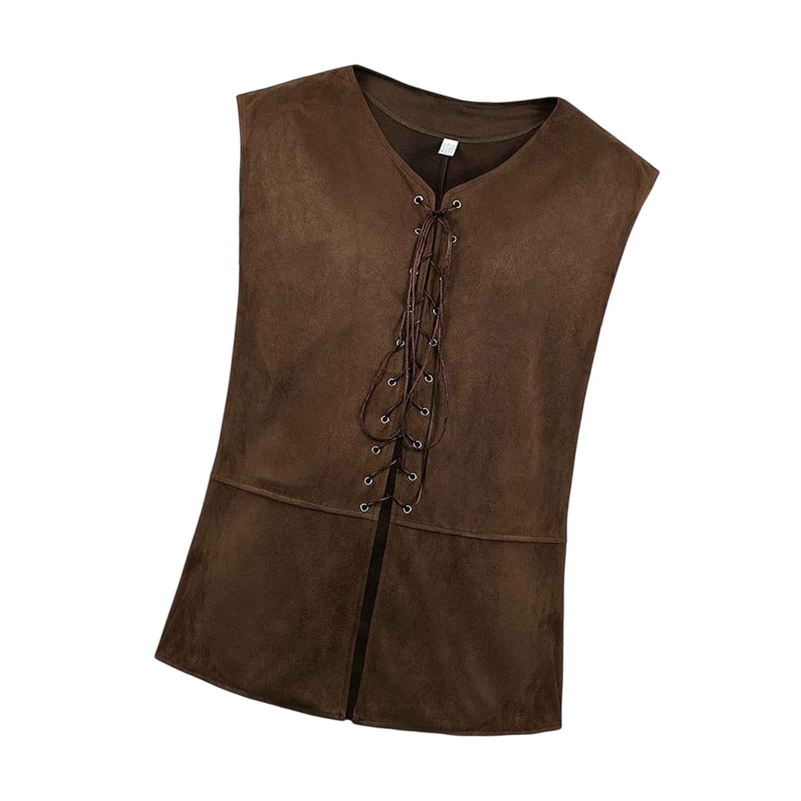 Men Renaissance Vest Tank Tops Medieval Costumes for Steampunk Party Cosplay XL Coffee