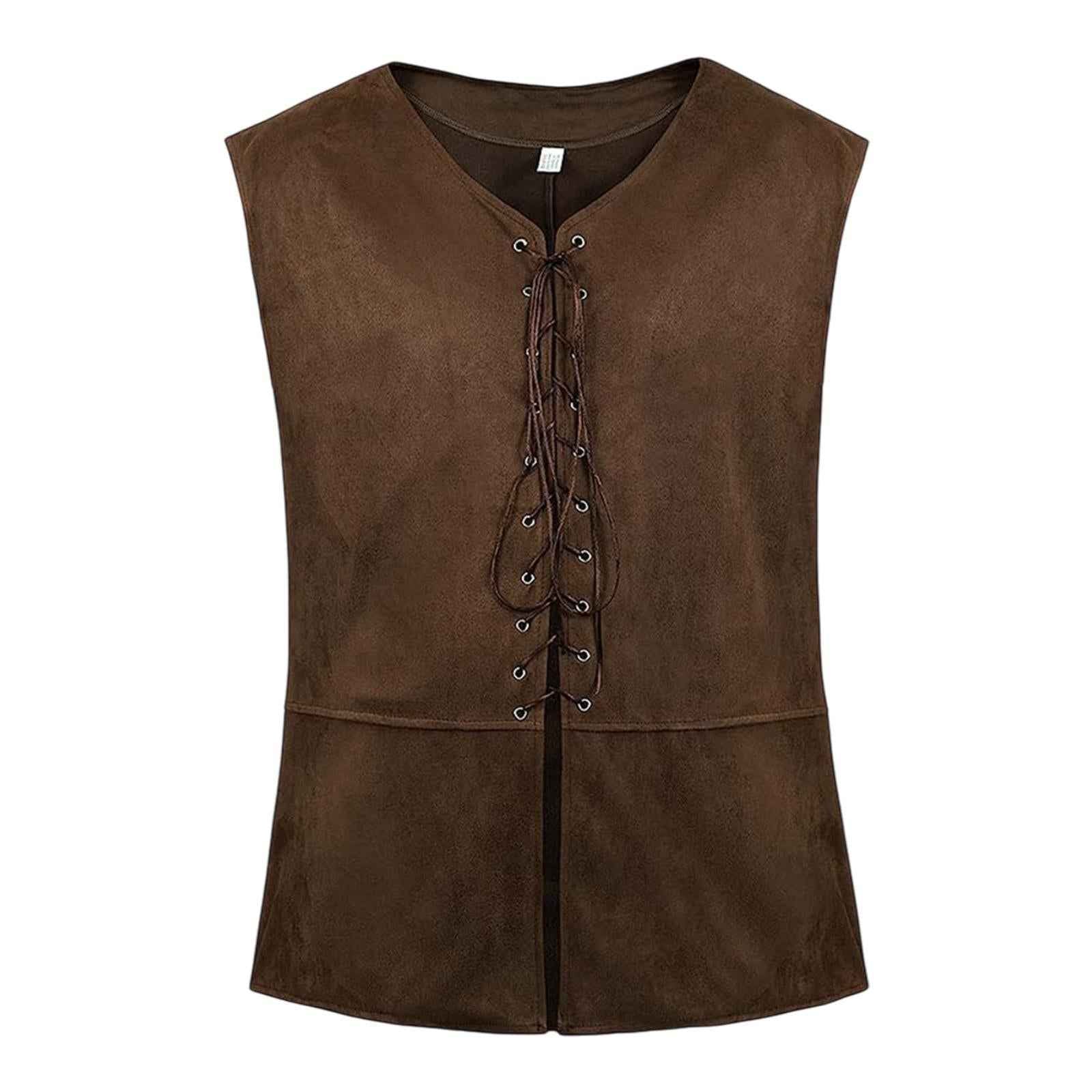 Men Renaissance Vest Tank Tops Medieval Costumes for Steampunk Party Cosplay XL Coffee
