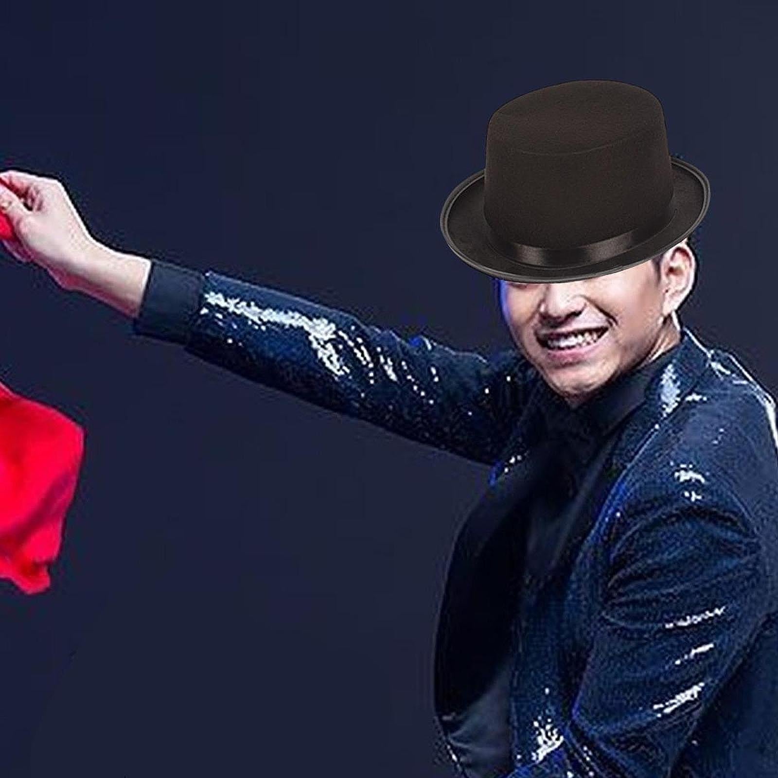 Black Top Hat Jazz Hat for Kids Adults Formal Costume Hat Flat Top Party Hat 54cmx10cm