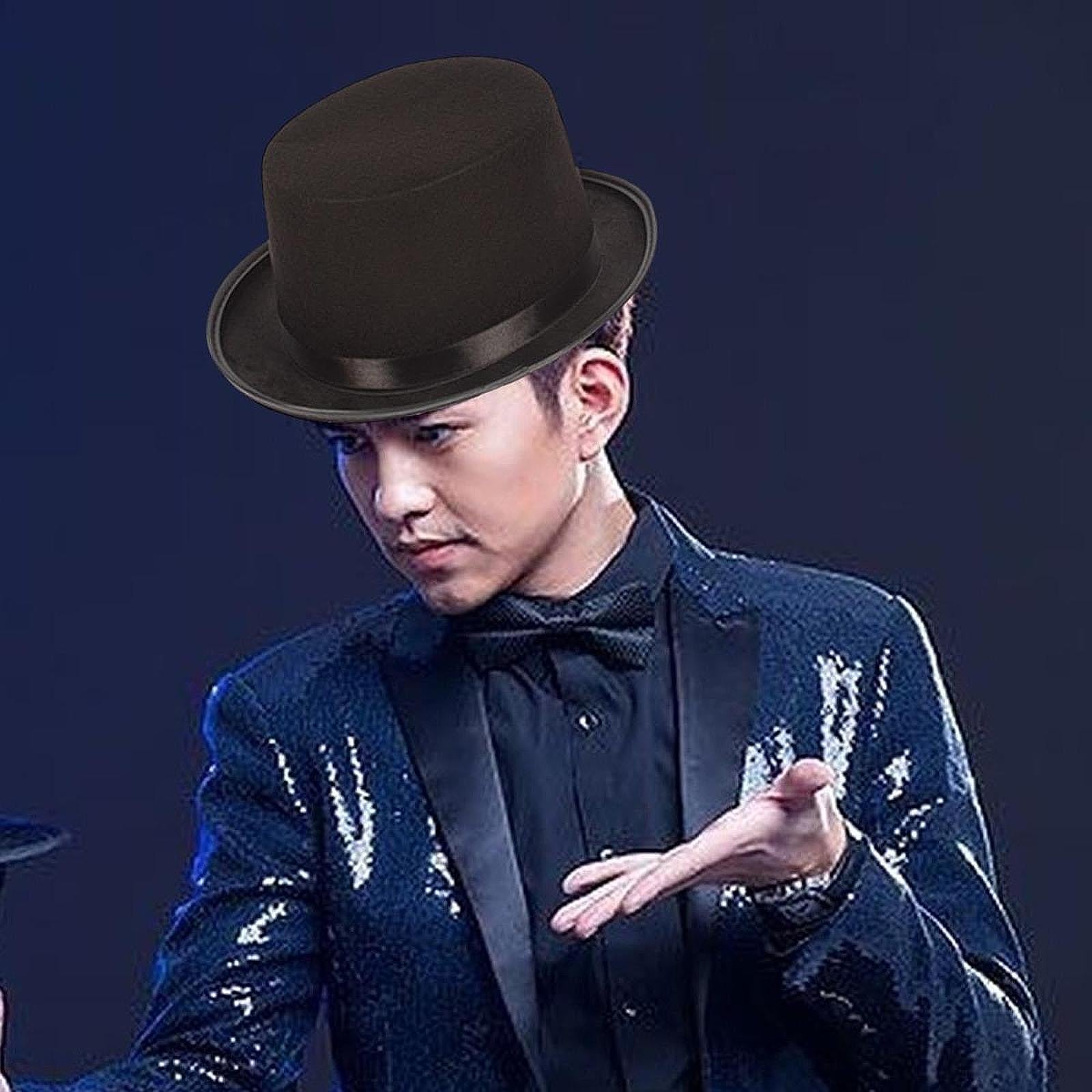 Black Top Hat Jazz Hat for Kids Adults Formal Costume Hat Flat Top Party Hat 54cmx10cm
